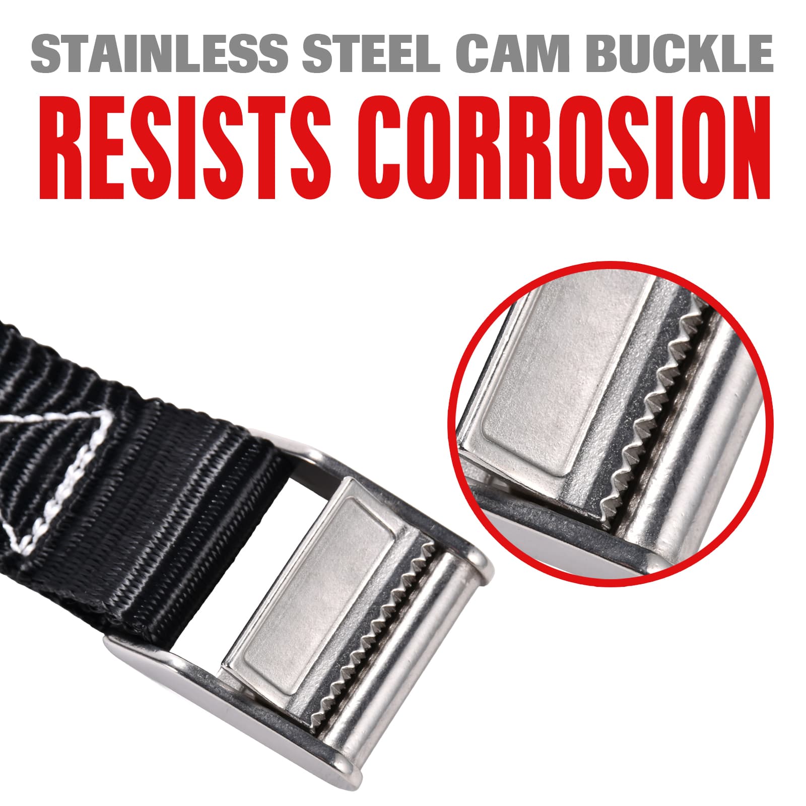 Sangle d'arrimage sans fin 38mm avec boucle à came en acier inoxydable 304 | Résistance 700kg