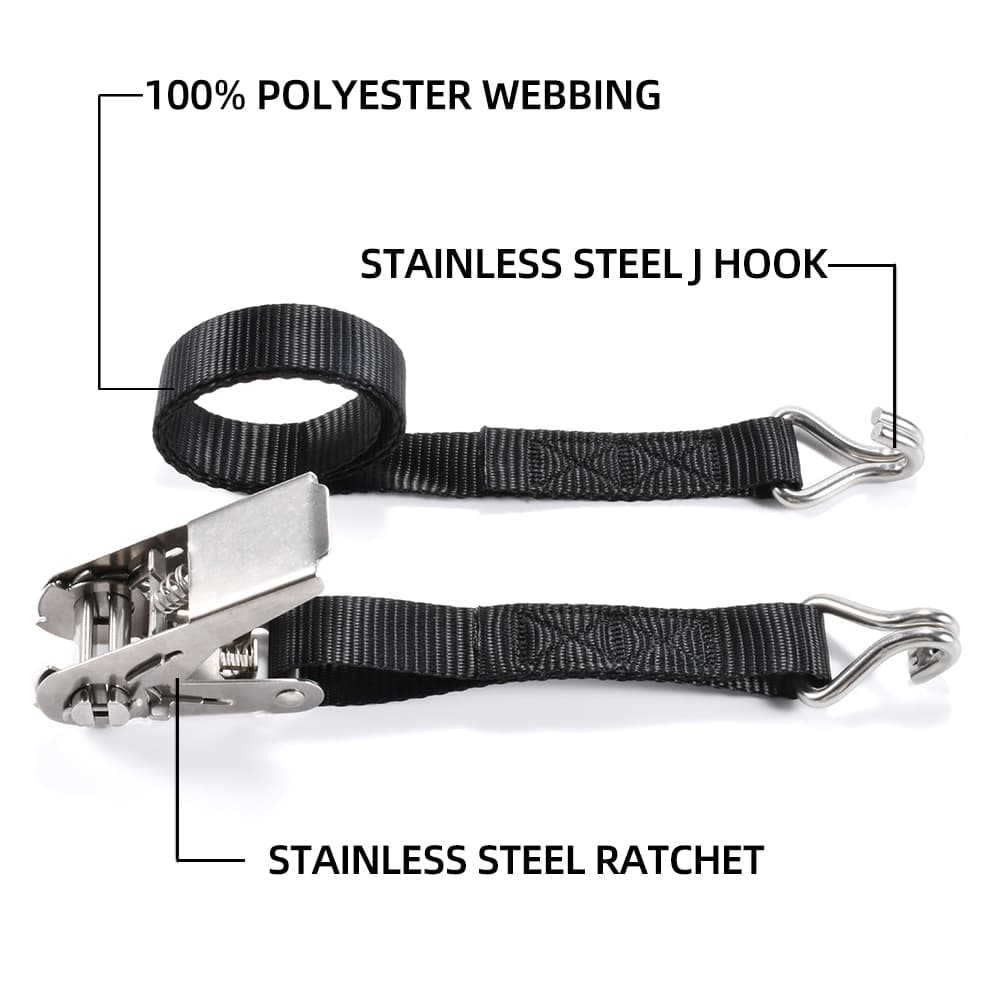 25mm 304 Stainless Steel Ratchet Lashing, Double J Hook - 800kg MBS