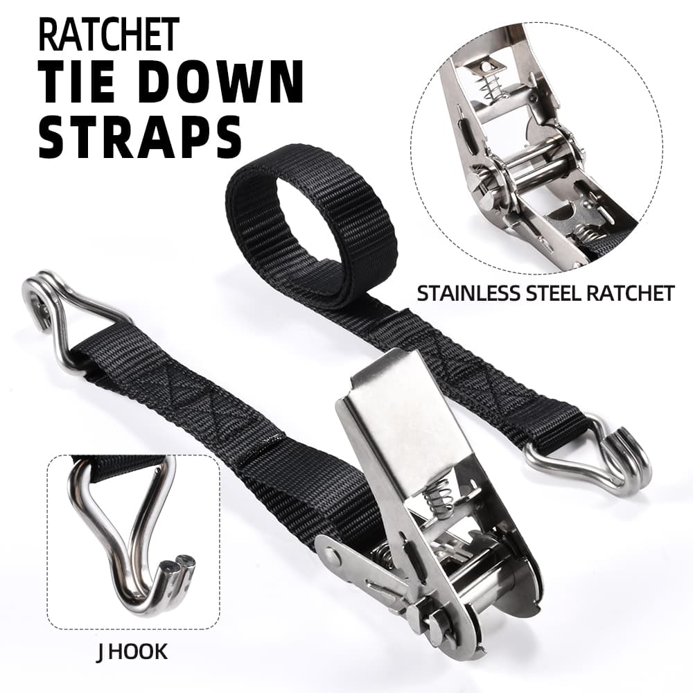 25mm 304 Stainless Steel Ratchet Lashing, Double J Hook - 800kg MBS