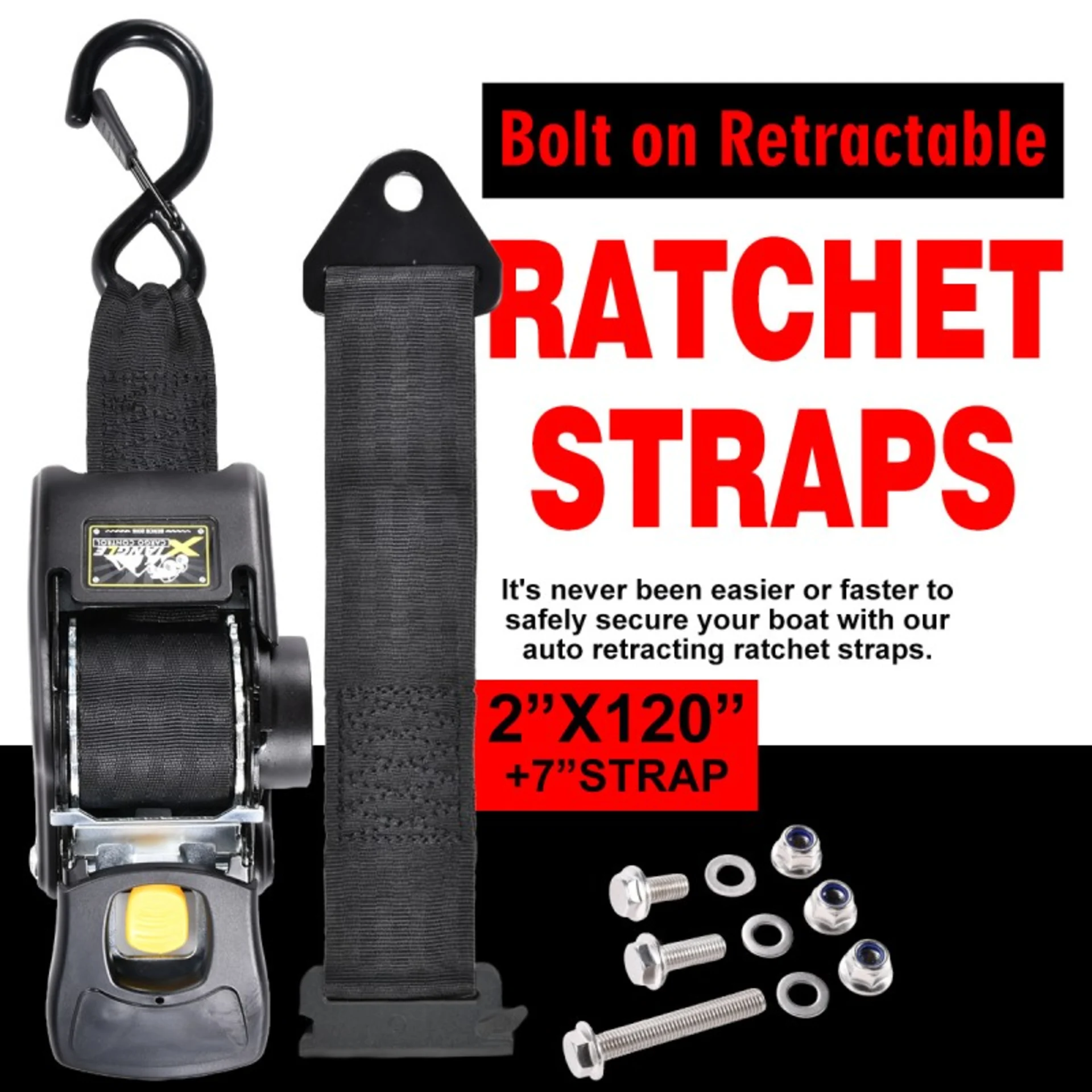 50mm Retractable Transom Tie-Down Straps with Adapter Strap Kit