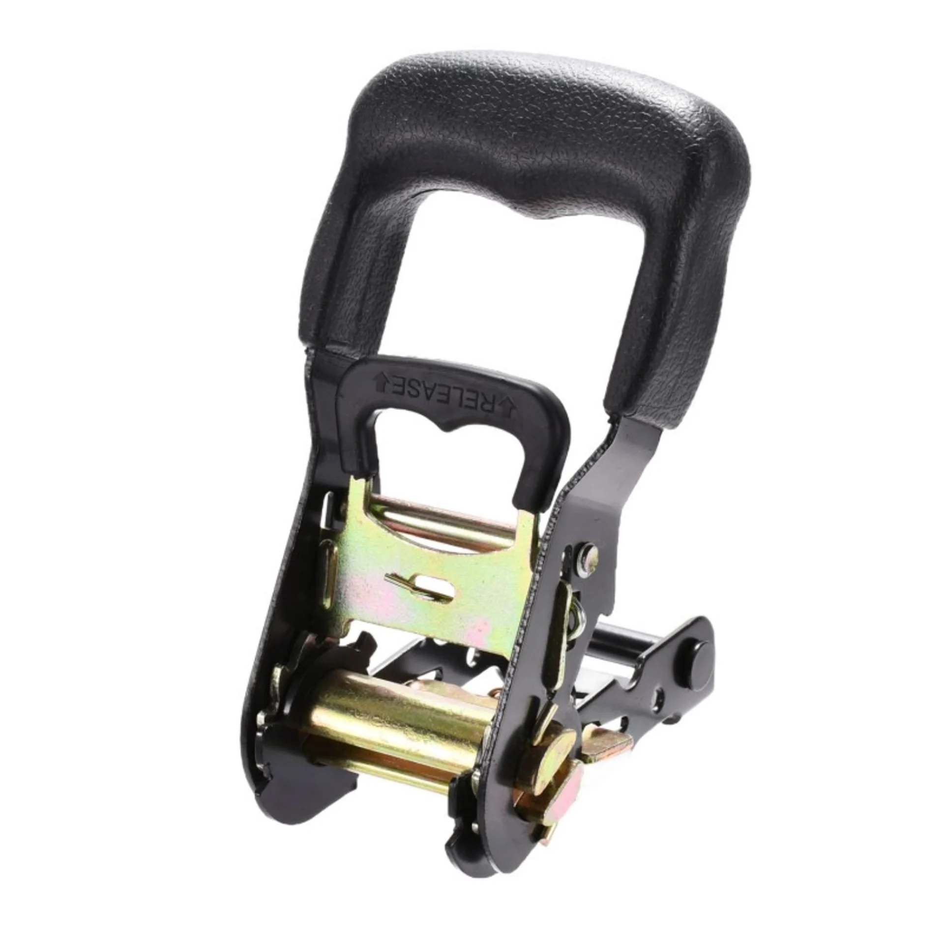38mm Rubber Coated Handle Black Plated Ratchet Buckle - 2000kg BS