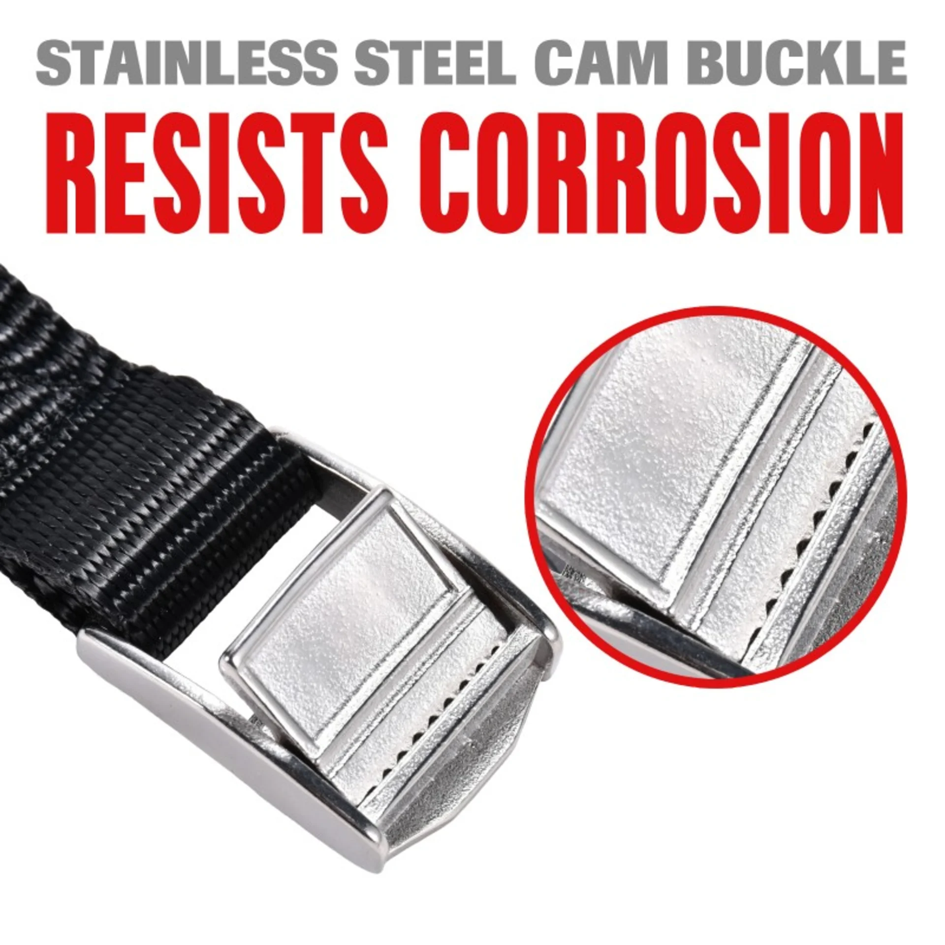 1" 304 Stainless Steel Cam Buckle Tie Down Strap - 770 lbs. BS