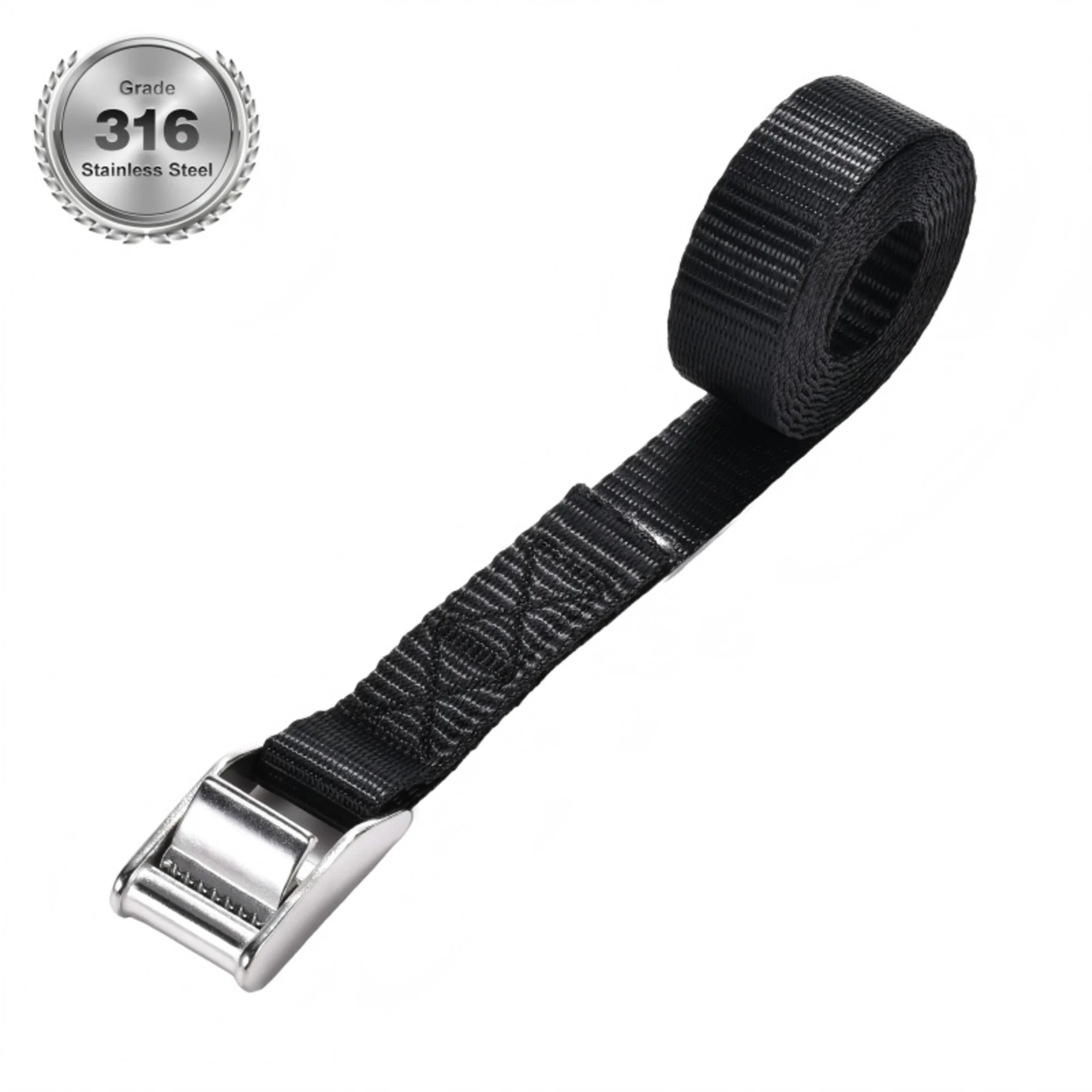 25mm 316 Stainless Steel Cam Buckle Tie Down Strap - 450kg LC