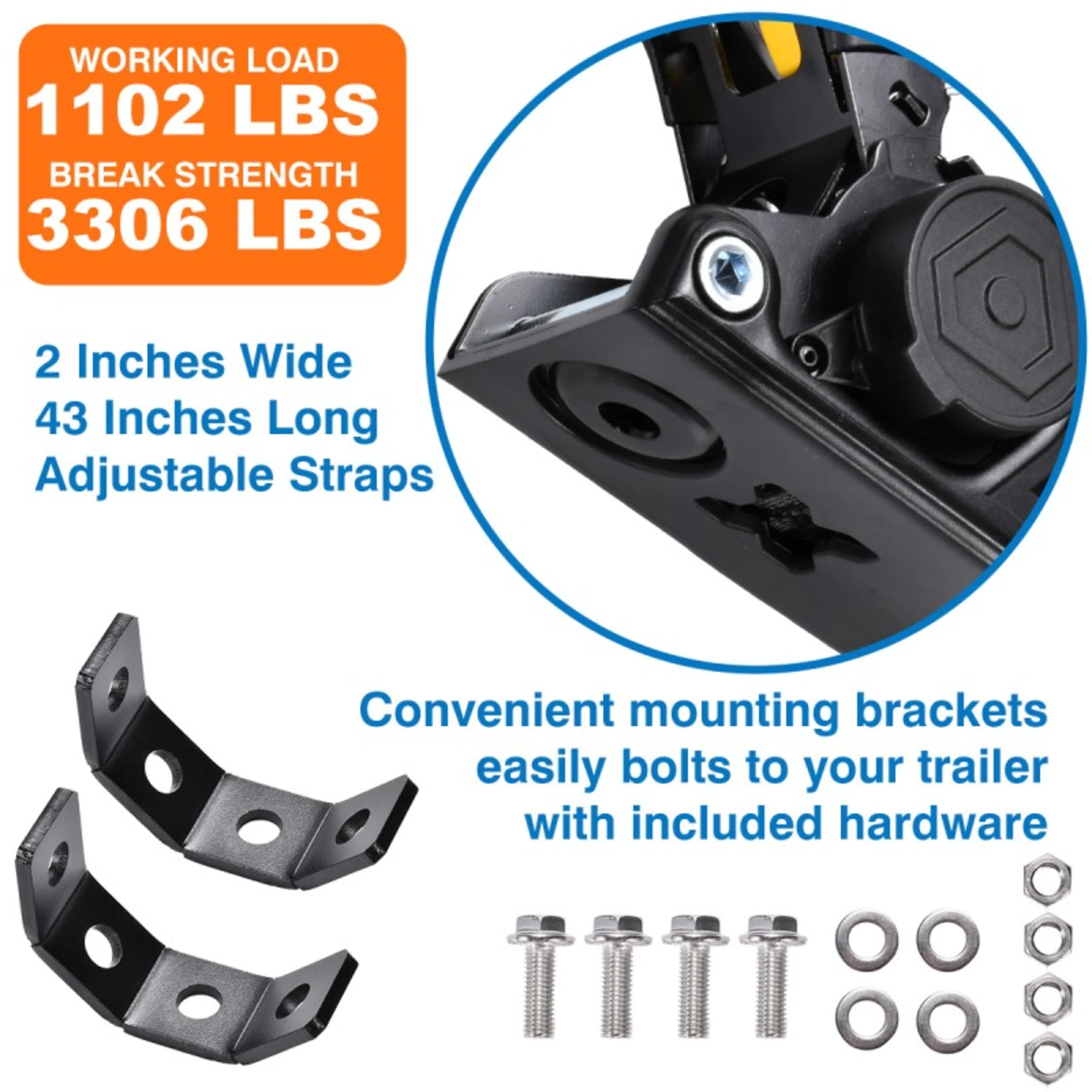 Cintas de Amarre Retráctiles de 50 mm para Remolque de Barco