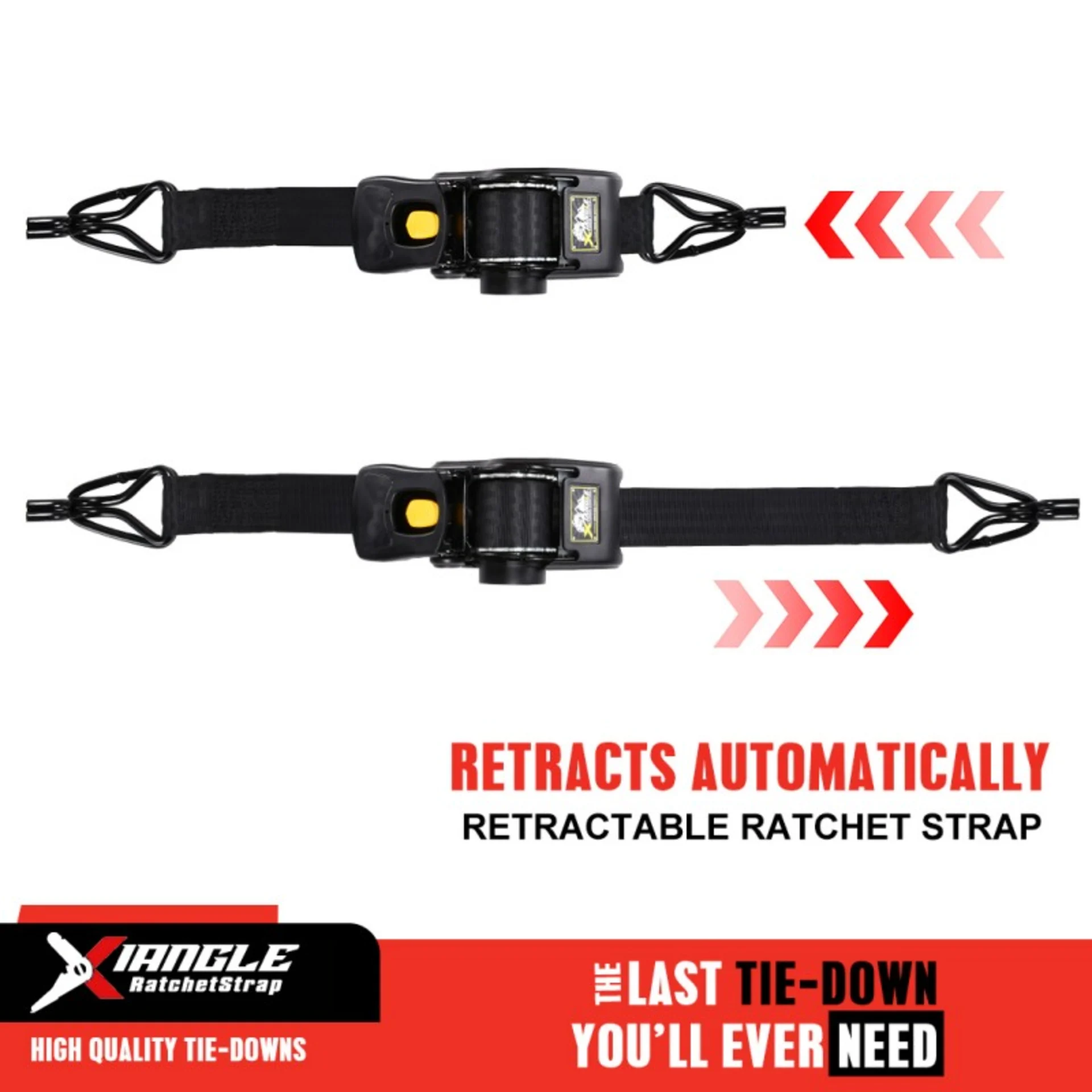 2" x 10' Heavy Duty Automatic Retractable Ratchet Strap, Swan Hook - 3306 lbs BS