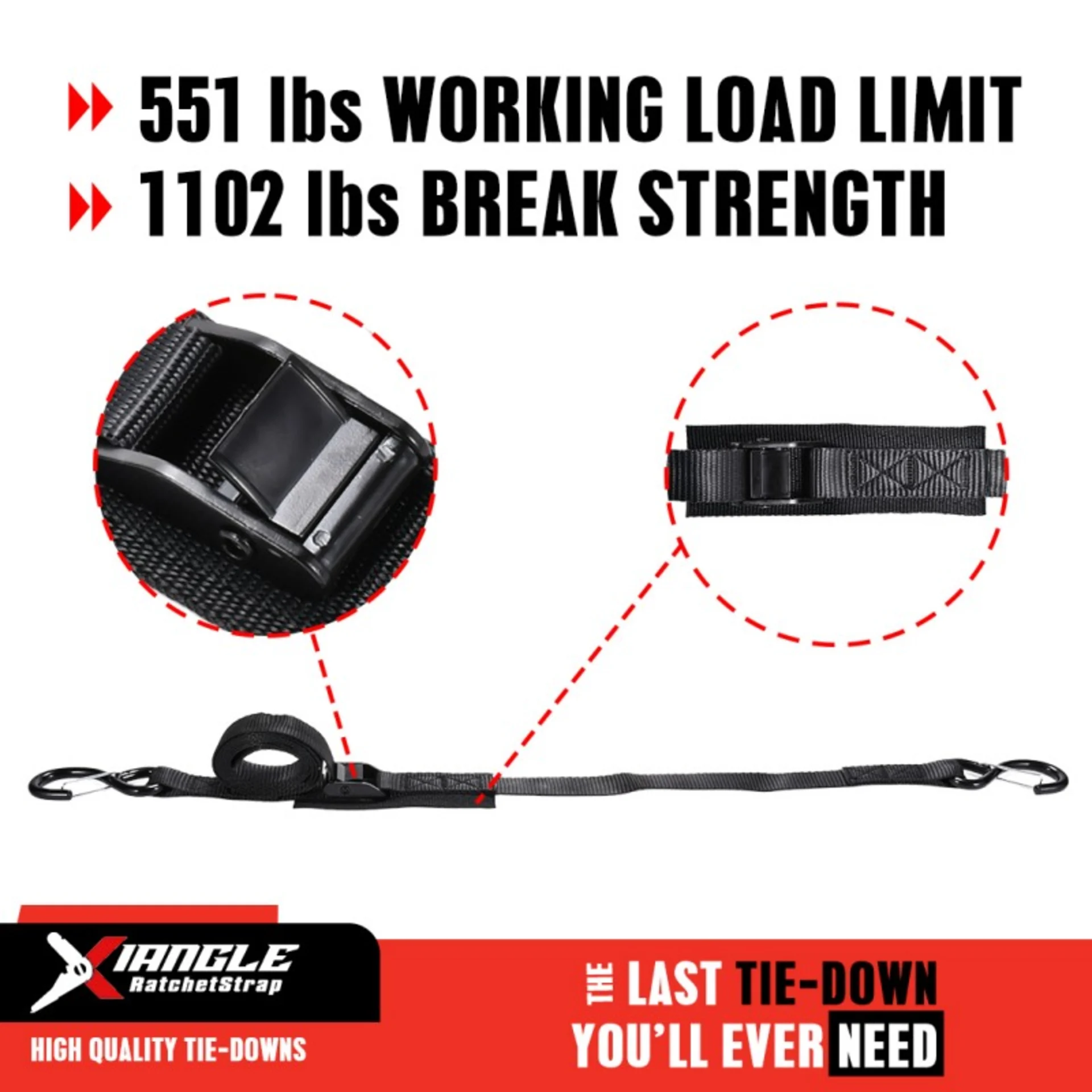 Cinta Acolchada con Hebilla de Leva y Gancho S con Seguro, 25mm - 500kg