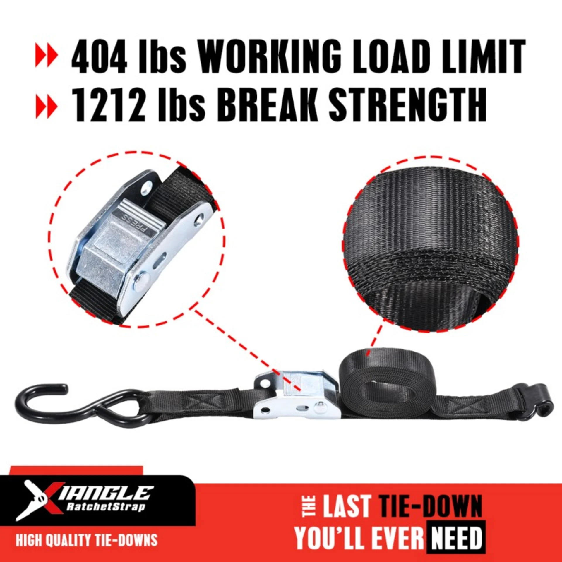 Cinta con Hebilla de Leva y Gancho Plano Pequeño, 25mm - 550kg