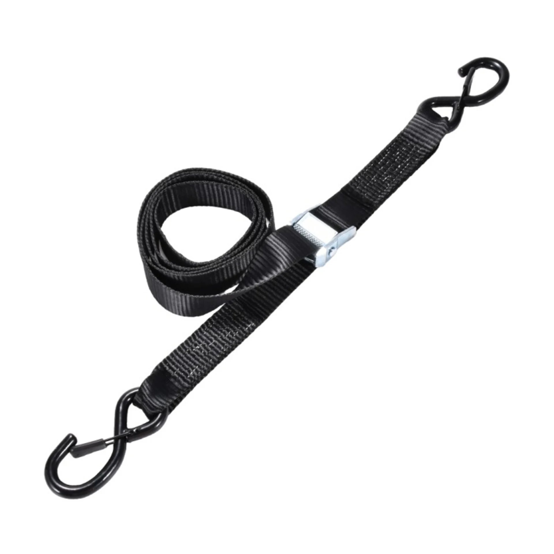 38mm Black E-Coated Cam Buckle Strap with Spring Loaded S-Hook - 900kg BS