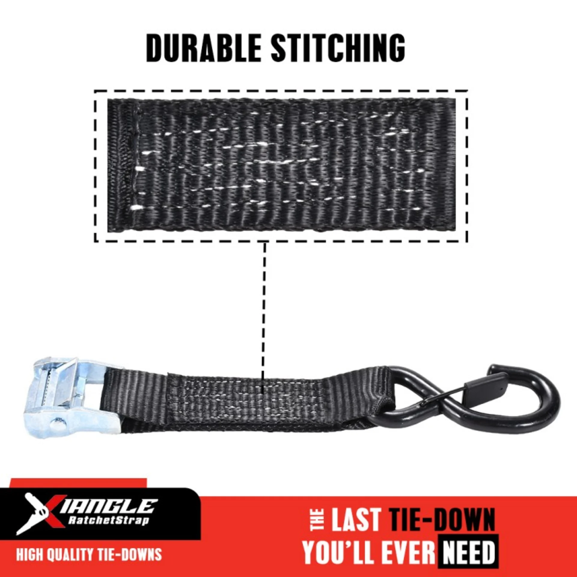 1.5" Black E-Coated Cam Buckle Strap with Spring Loaded S-Hook - 1984 lbs. BS