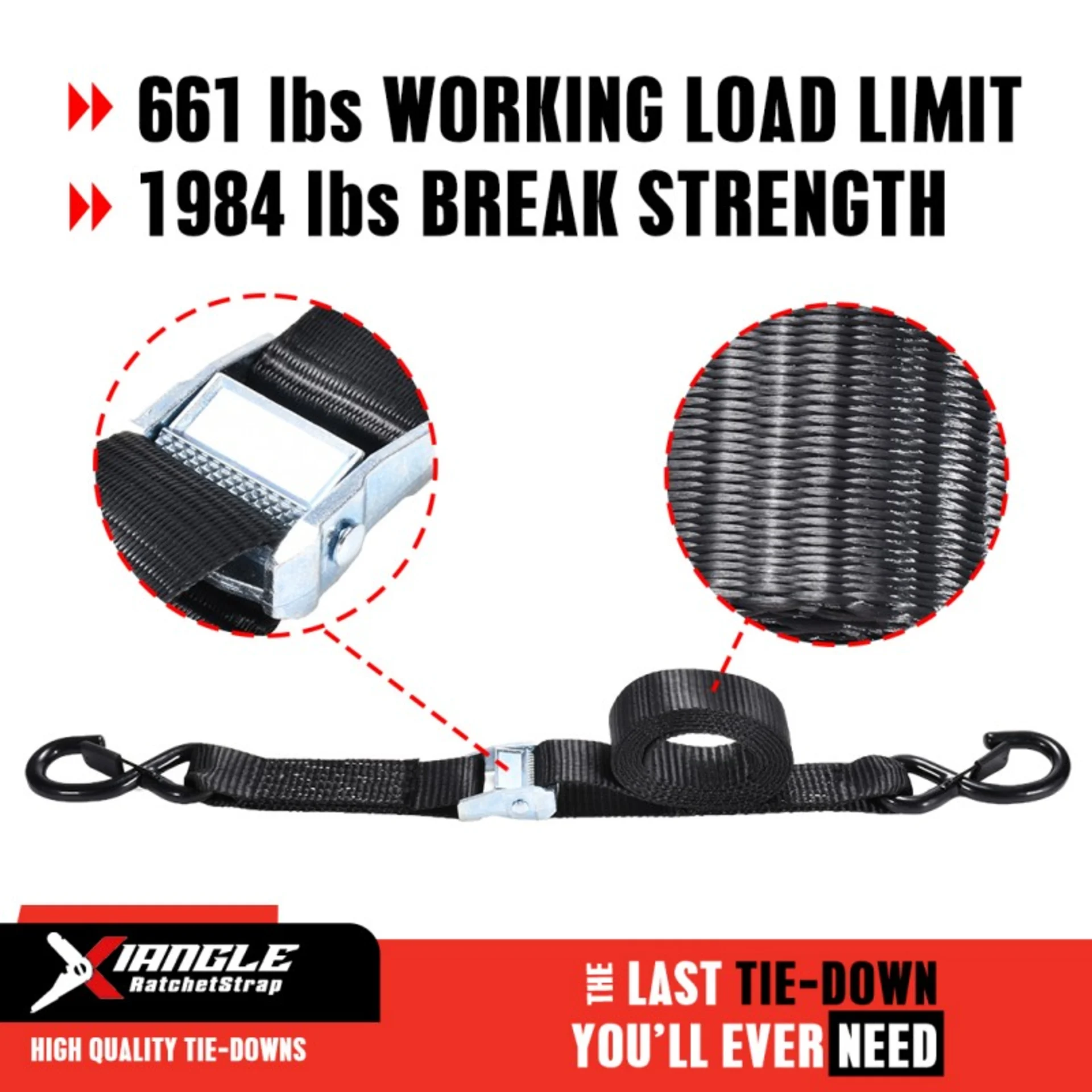 1.5" Black E-Coated Cam Buckle Strap with Spring Loaded S-Hook - 1984 lbs. BS