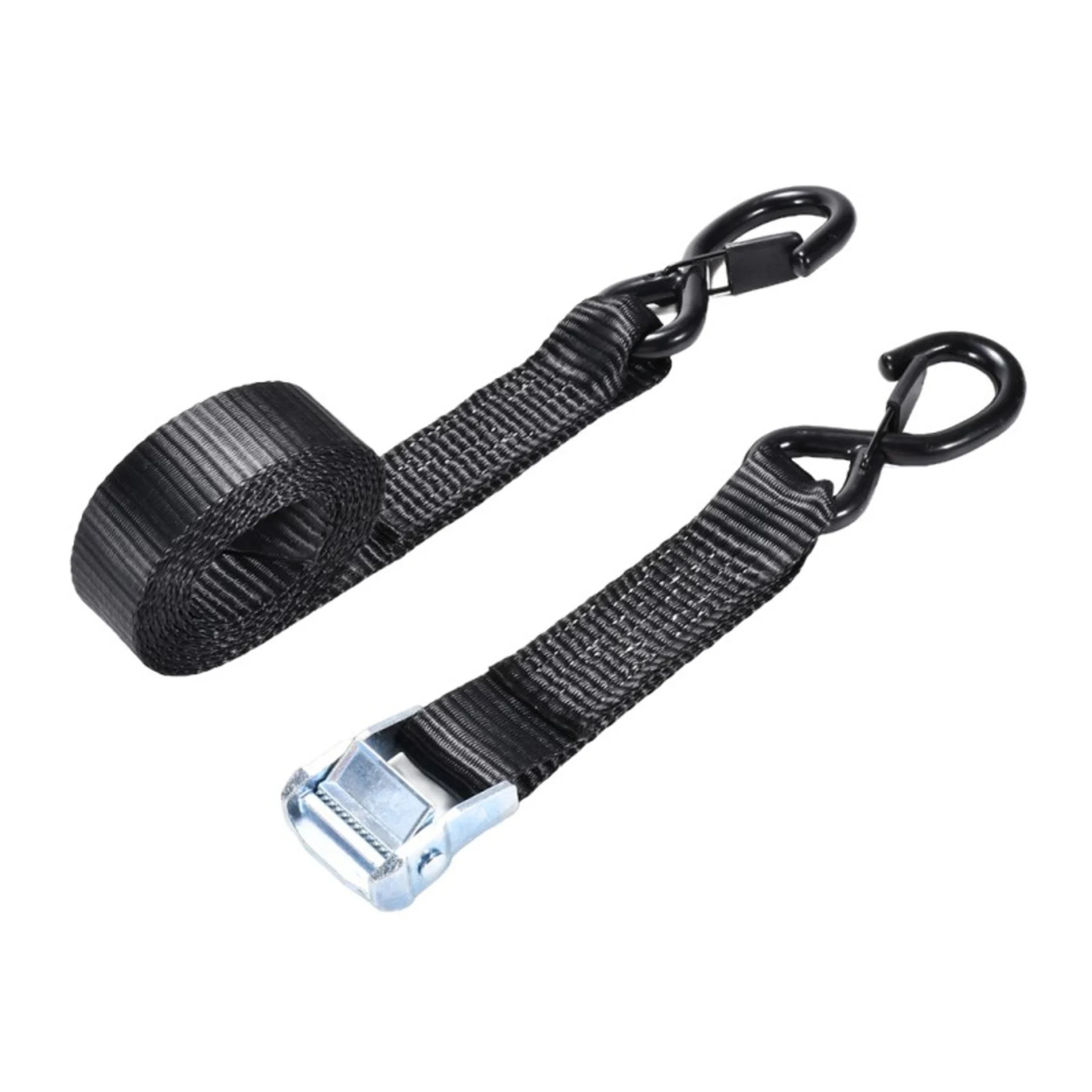 1.5" Black E-Coated Cam Buckle Strap with Spring Loaded S-Hook - 1984 lbs. BS