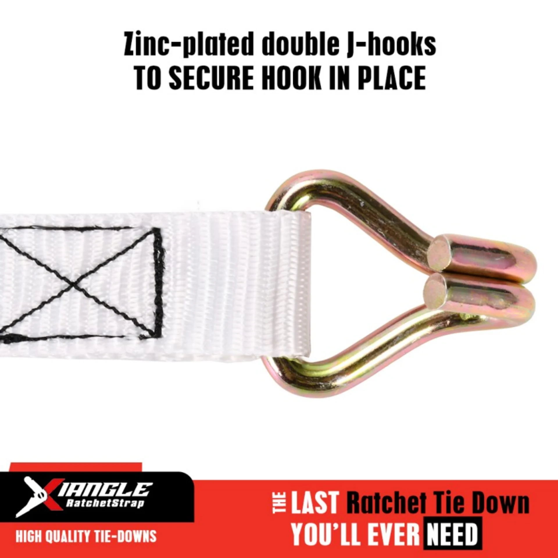 25mm White Zinc Cam Buckle Strap with Double J-Hook - 350kg BS
