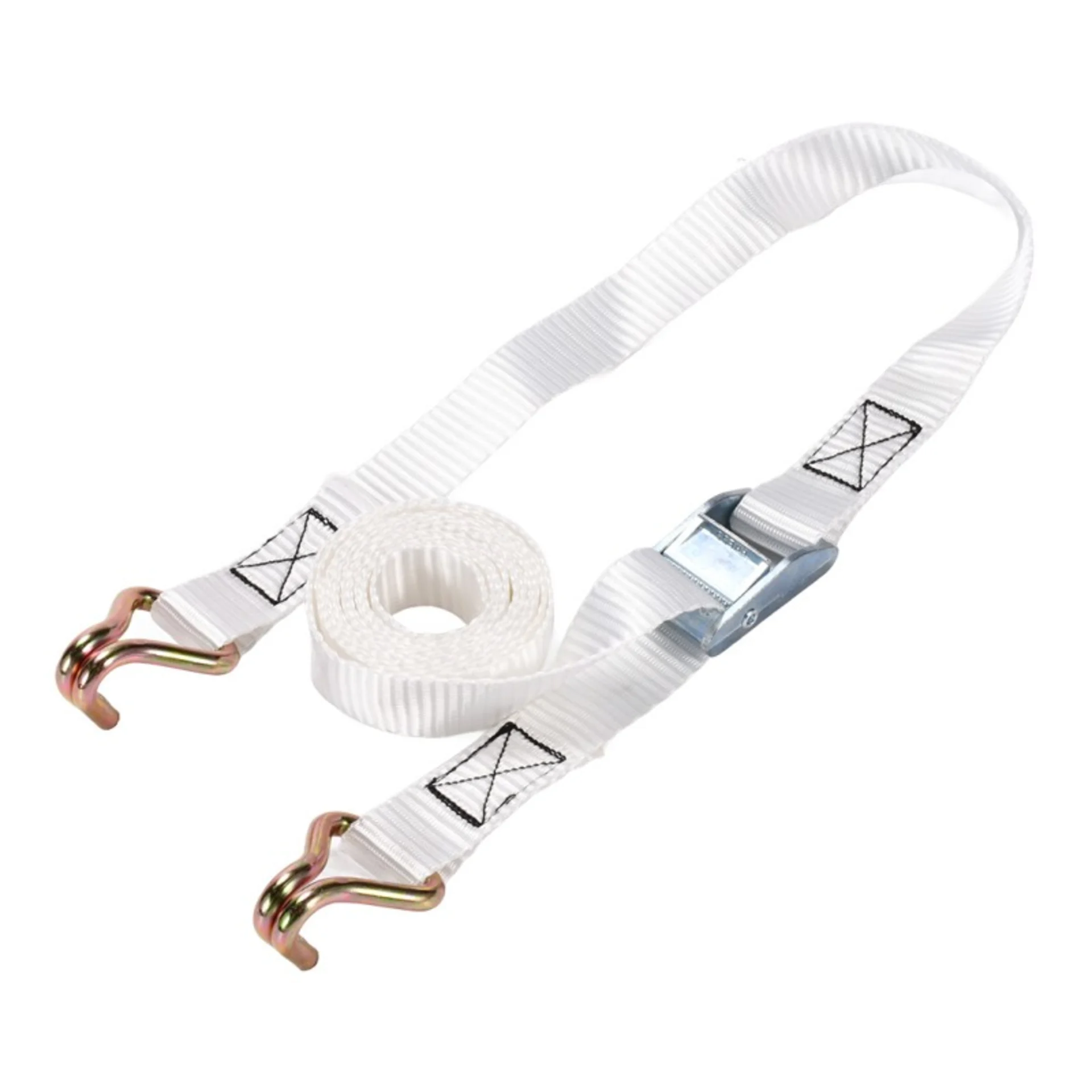 25mm White Zinc Cam Buckle Strap with Double J-Hook - 350kg BS