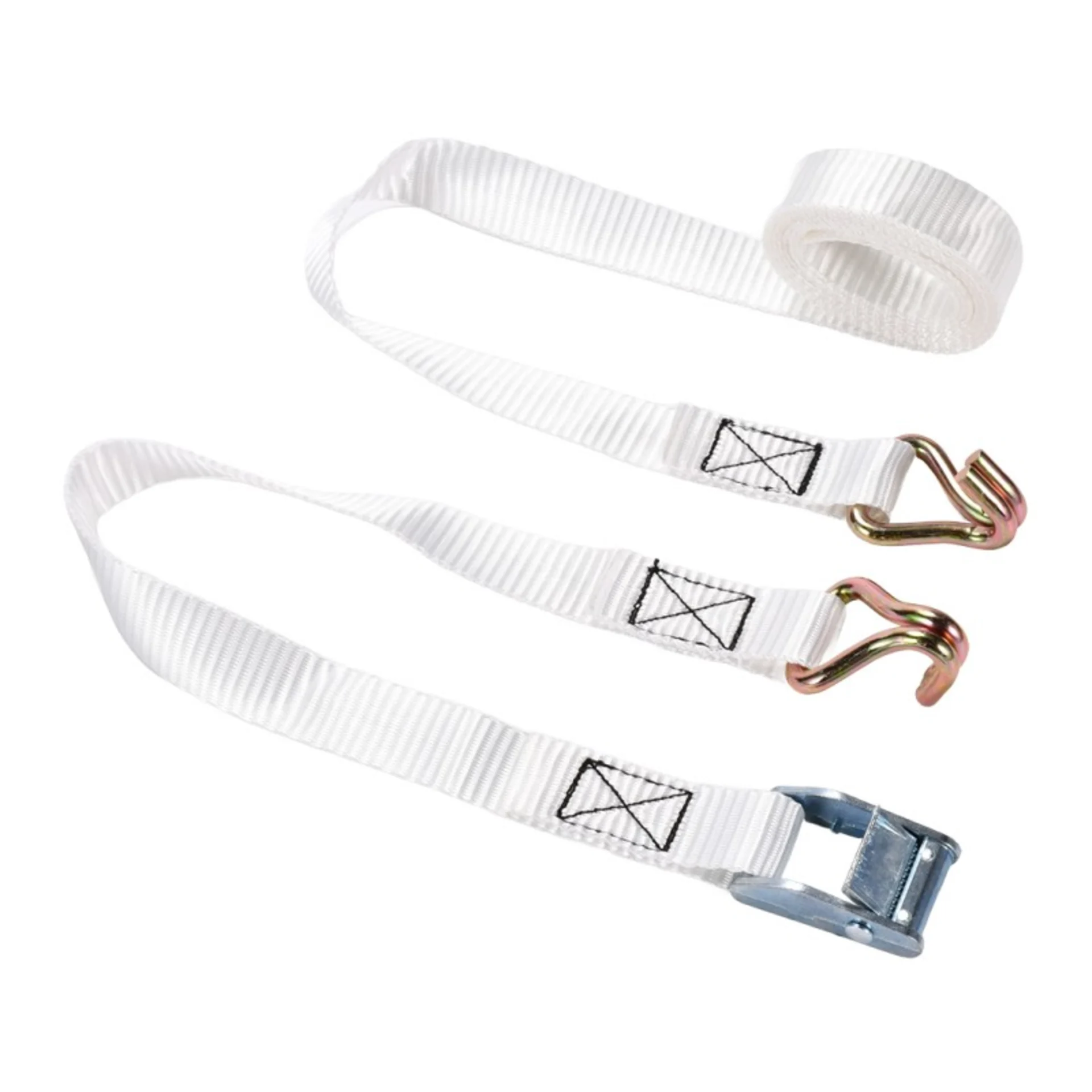 25mm White Zinc Cam Buckle Strap with Double J-Hook - 350kg BS