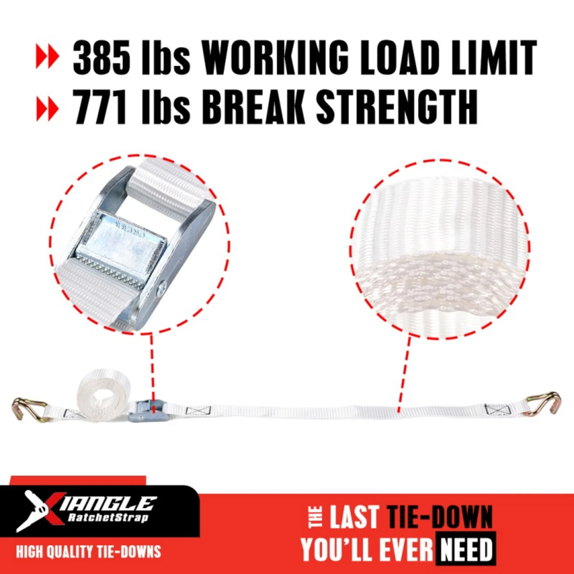 25mm White Zinc Cam Buckle Strap with Double J-Hook - 350kg BS