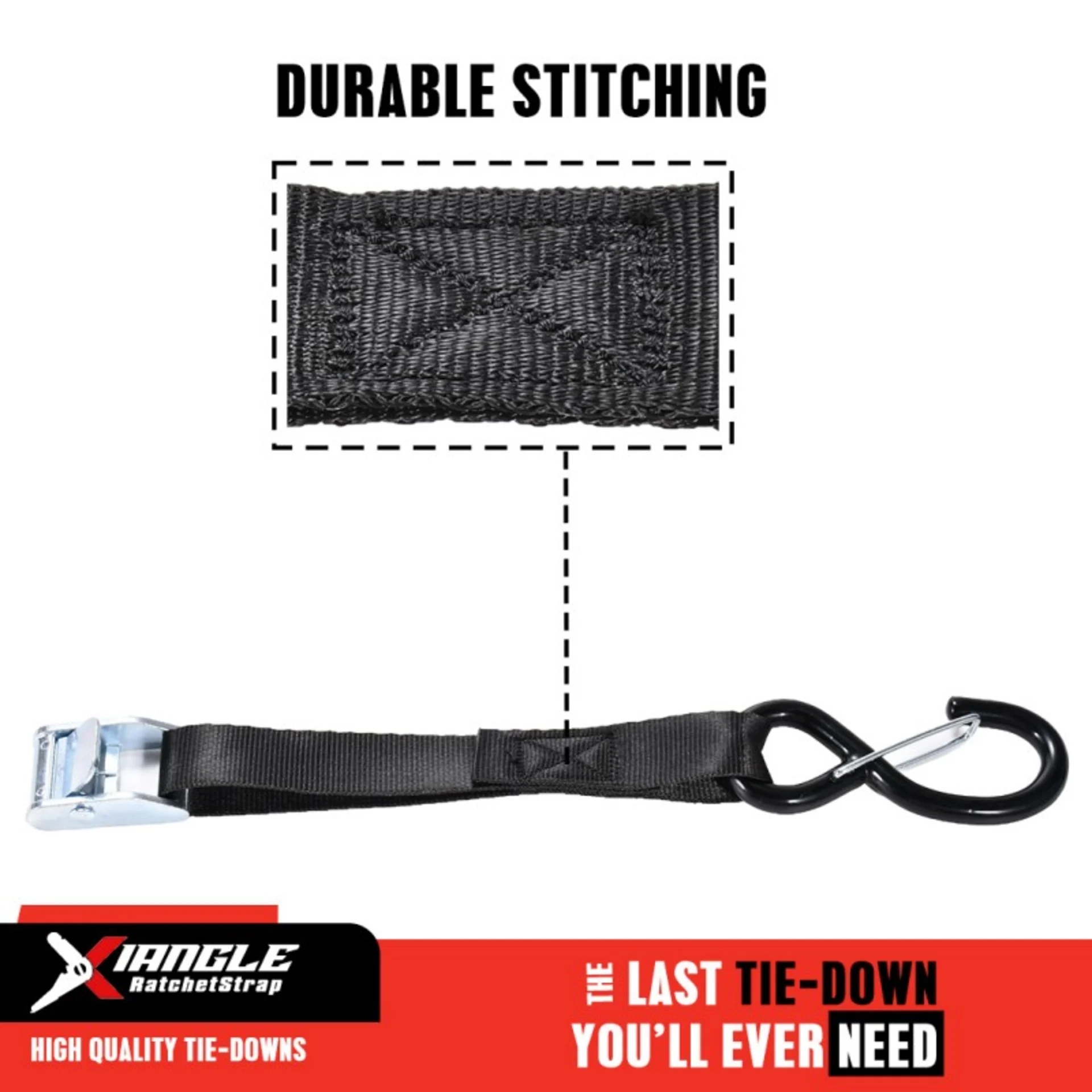 1" White Zinc Cam Buckle Strap with Locking Double J-Hook - 1102 lbs. BS