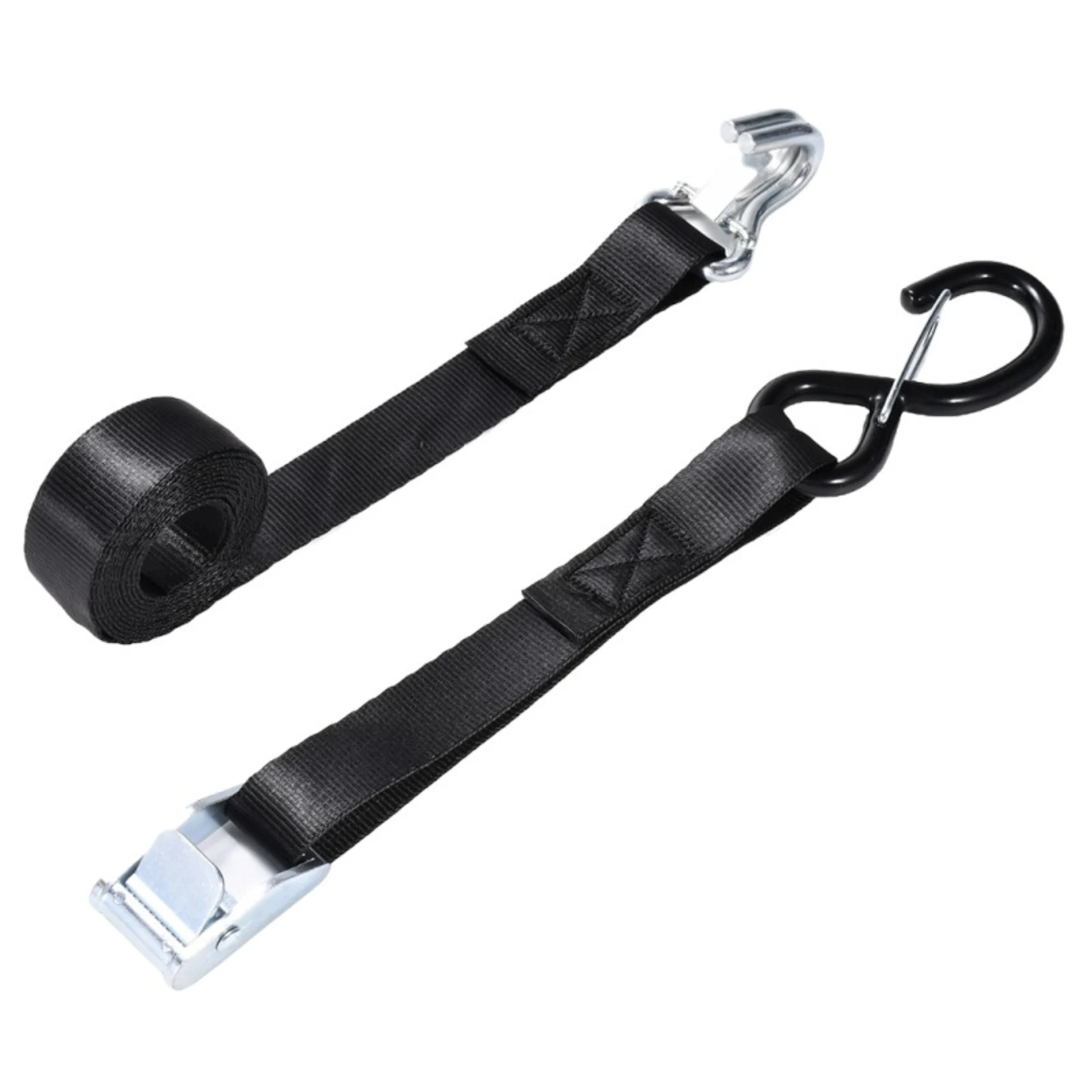 1" White Zinc Cam Buckle Strap with Locking Double J-Hook - 1102 lbs. BS