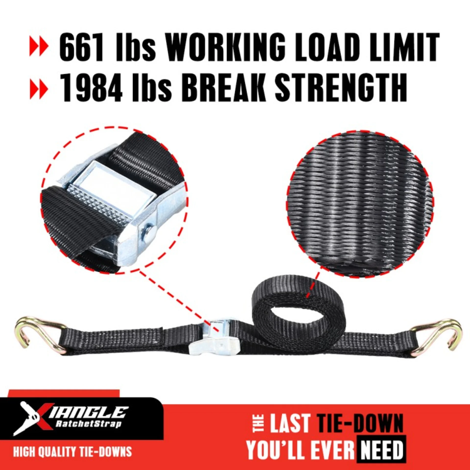 Cinta con Hebilla de Leva y Gancho Doble J, 38mm - 900kg