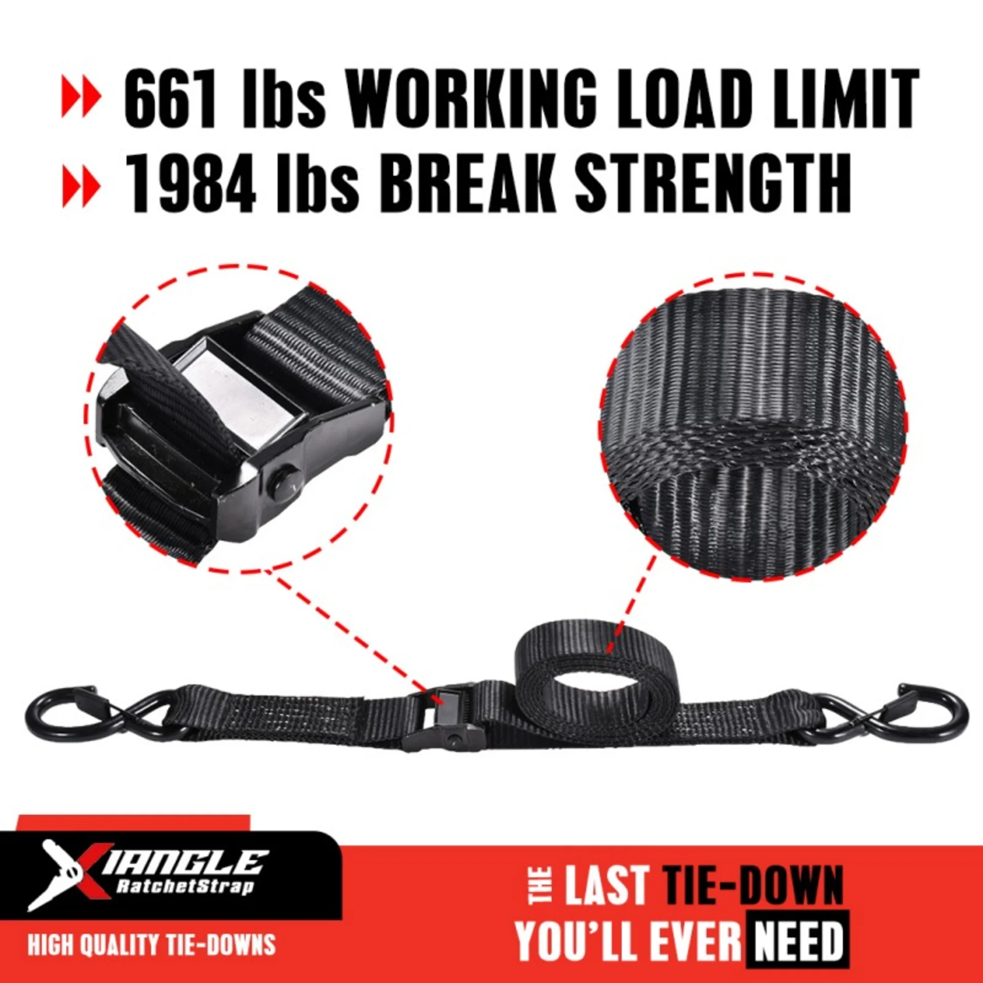 1.5" White Zinc Cam Buckle Strap with Spring Loaded S-Hook - 1984 lbs. BS