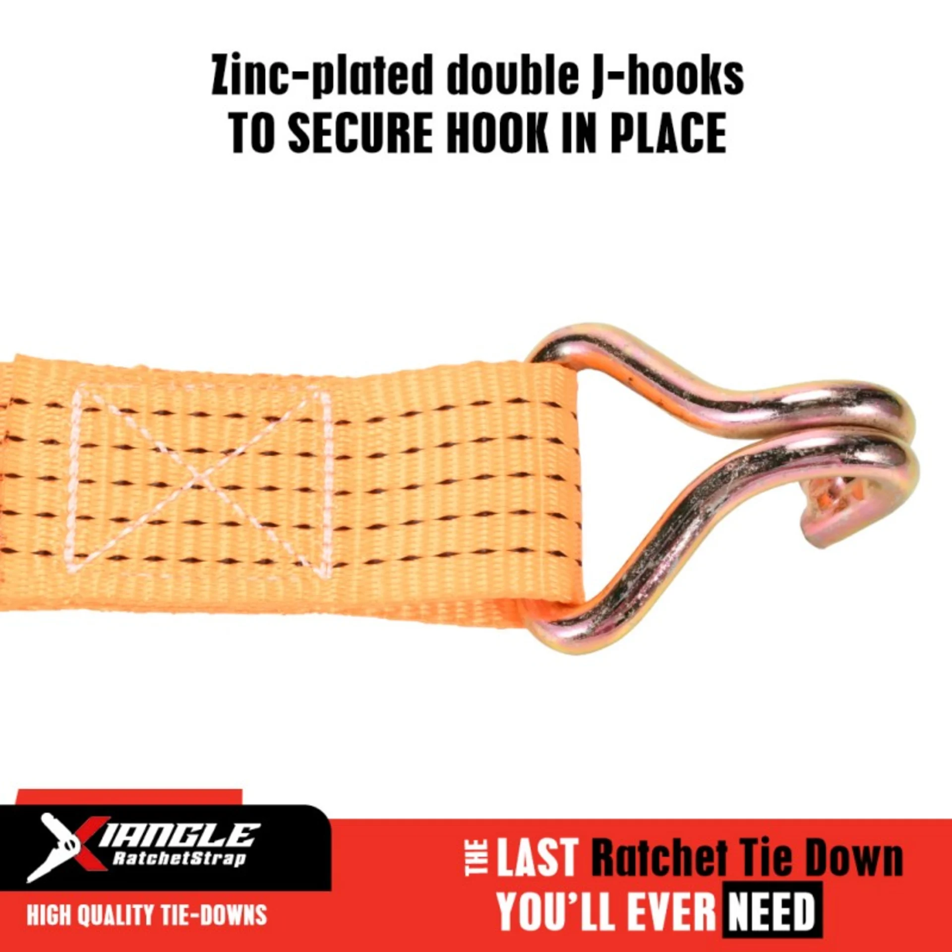 2" White Zinc Buckle Strap with Double J-Hook - 1322 lbs. BS