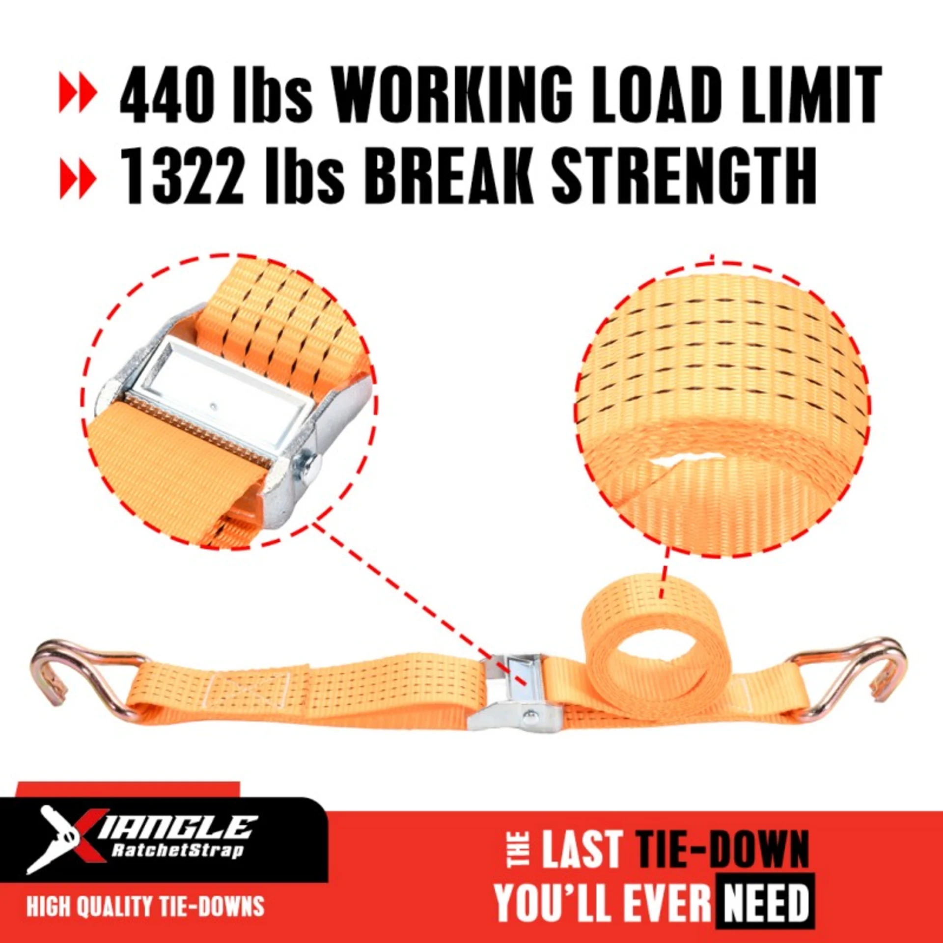 2" White Zinc Buckle Strap with Double J-Hook - 1322 lbs. BS