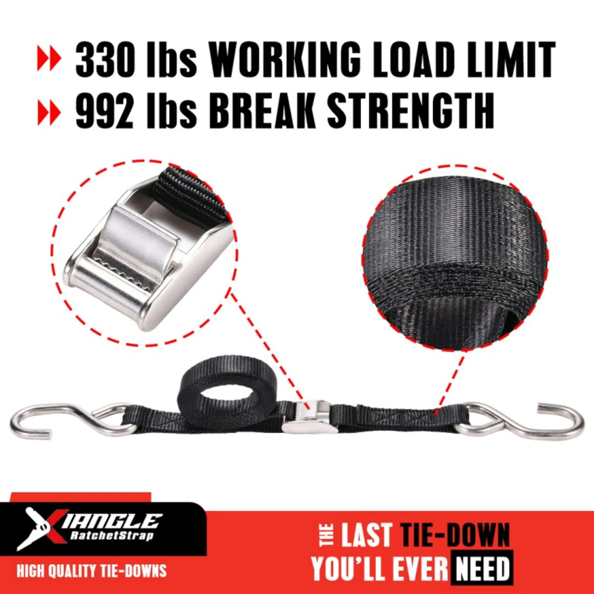 1" 304 Stainless Steel Cam Buckle Strap with S-Hook - 992 lbs. BS