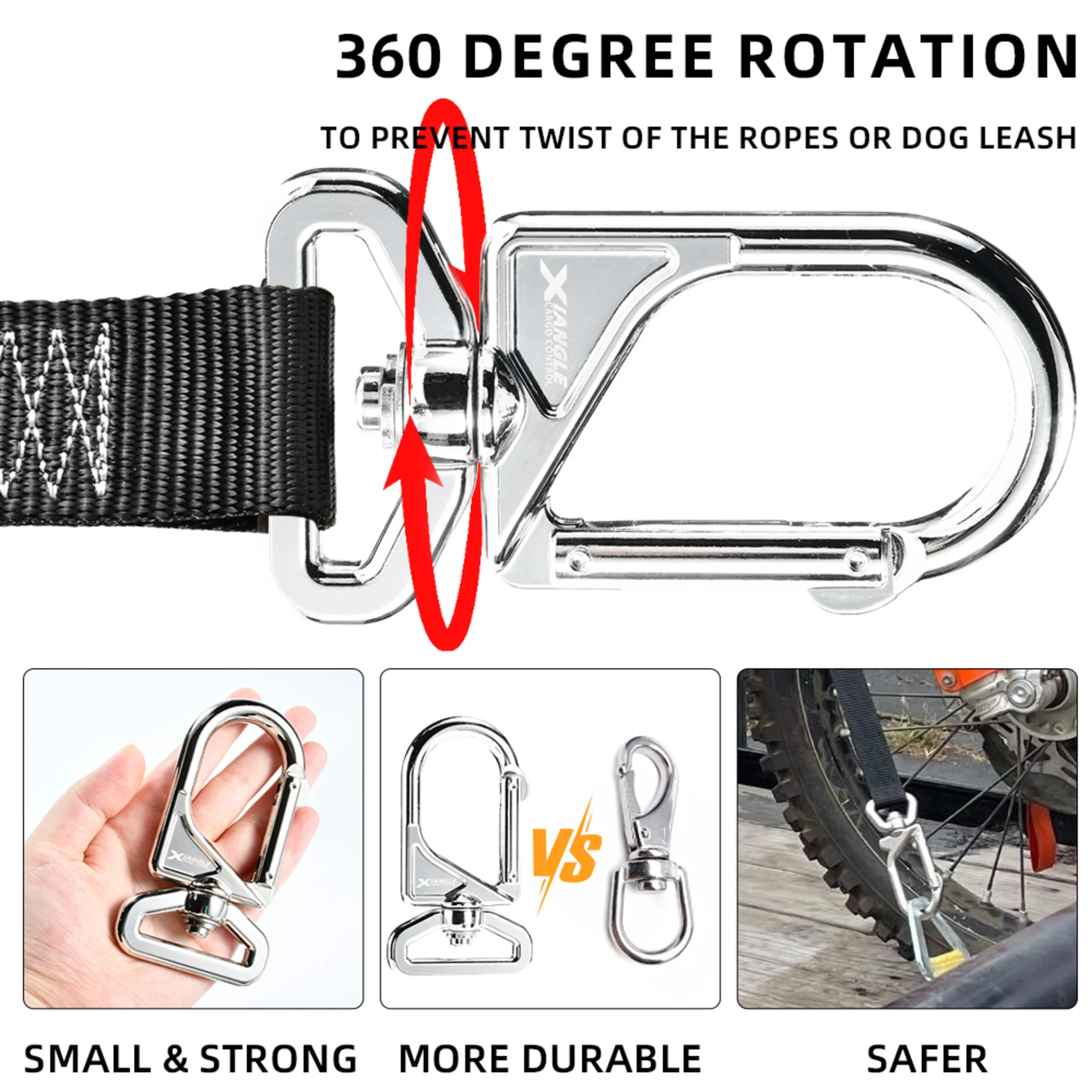 1.5" 360° Swivel Universal Carabiner Hook - 1500 lbs. BS