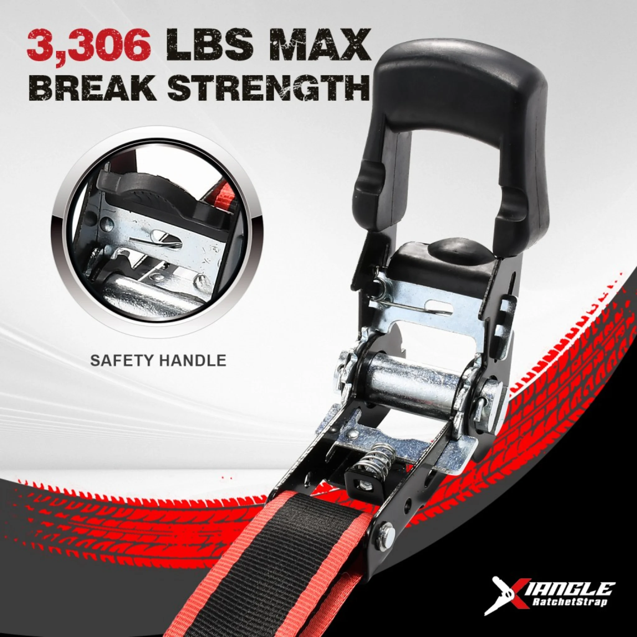 Correa de amarre con carraca 32mm mango de goma, gancho S con resorte - 1500 kg BS