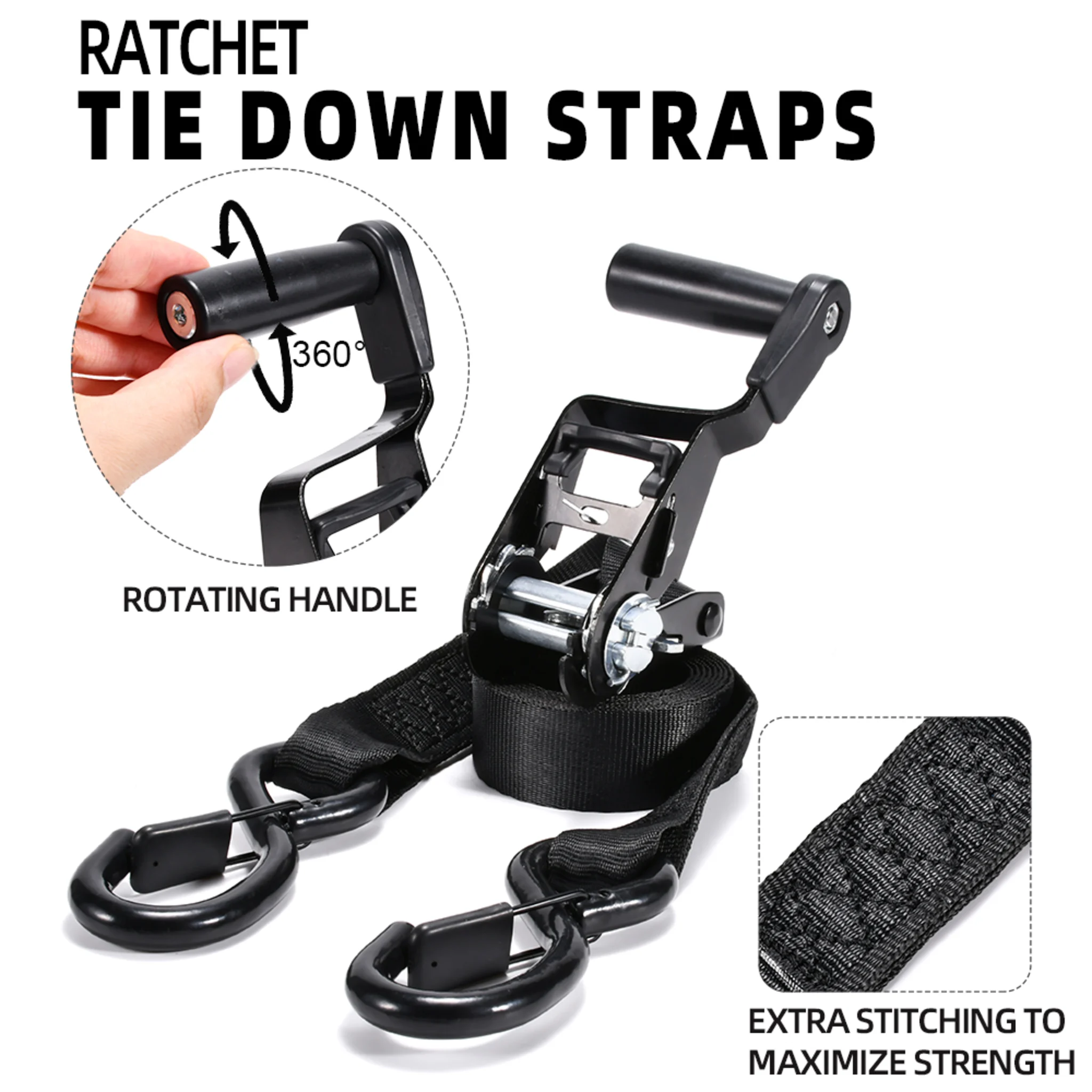 Correa de amarre con carraca 32mm con mango semiabierto y gancho S con resorte