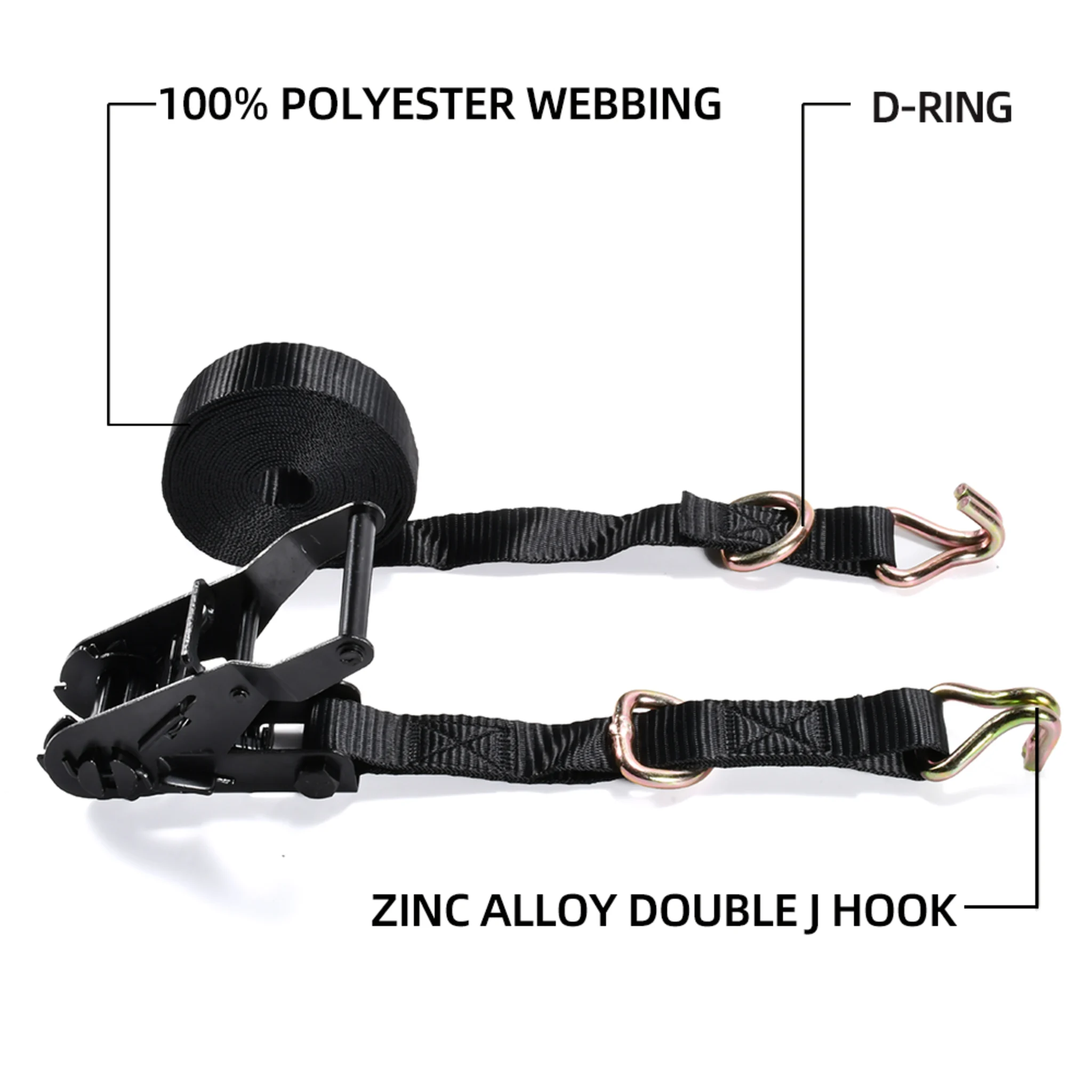 Correa de carraca 27mm con gancho doble J y anilla D flotante