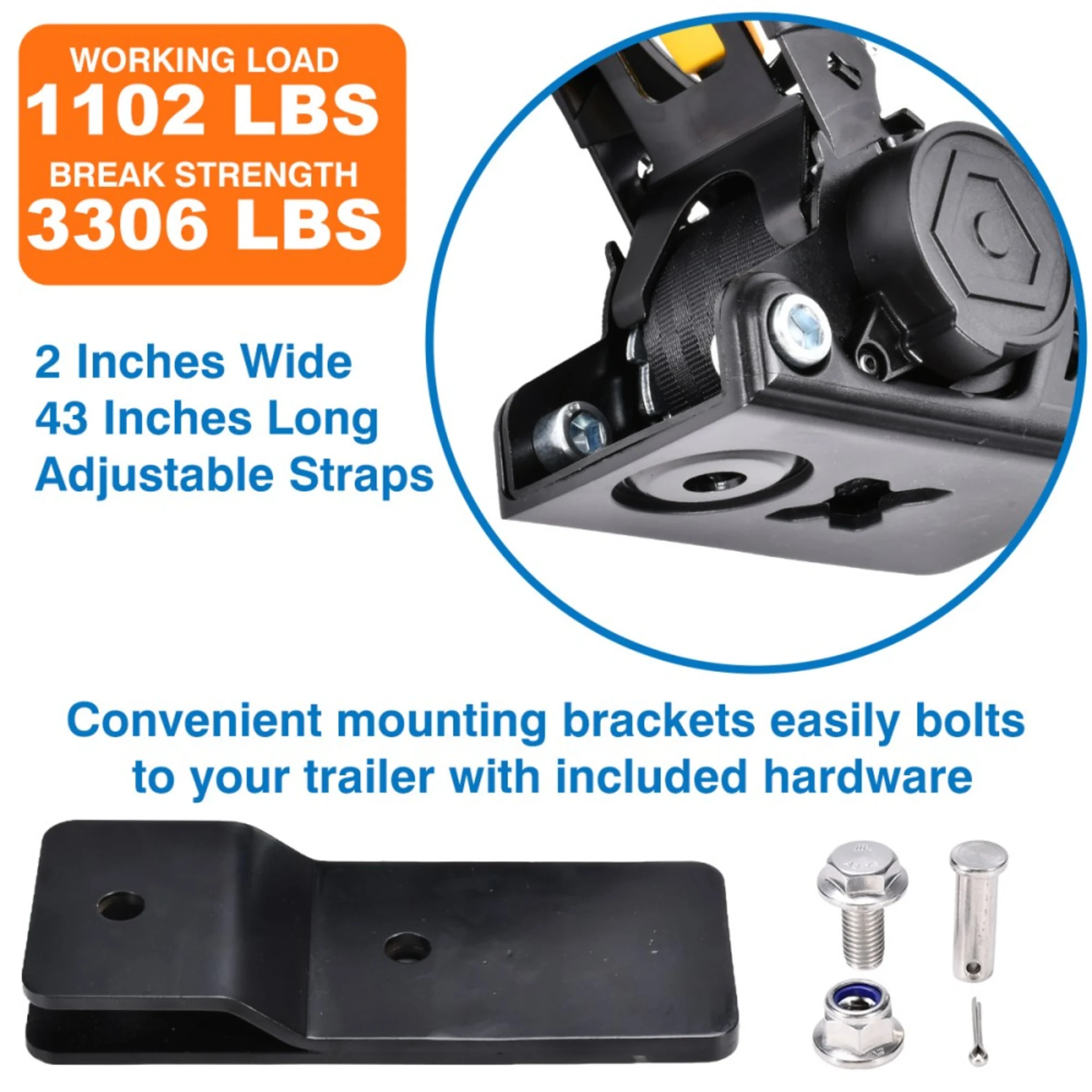 50mm Retractable Ratchet Strap with Anchor Bracket Kit - 750kg LC