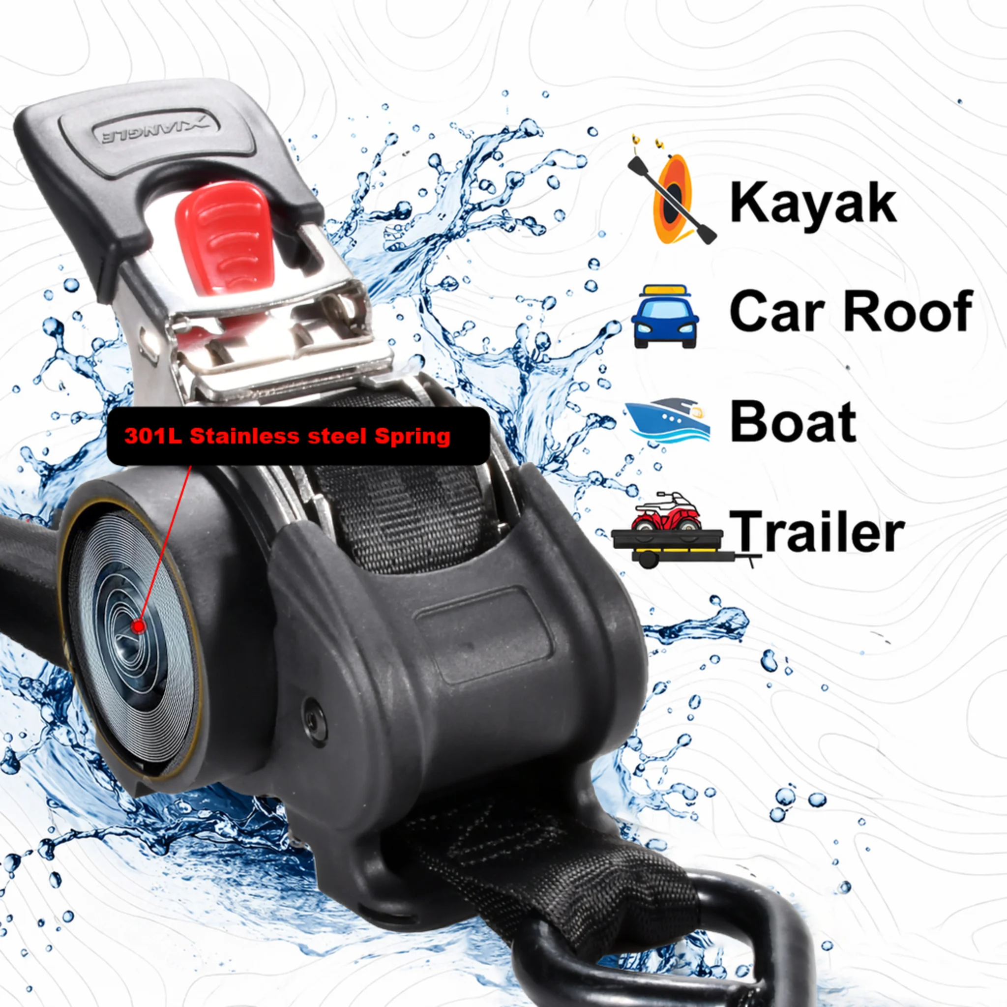 1" x 10FT Marine Grade 304L Stainless Steel Retractable Ratchet Strap