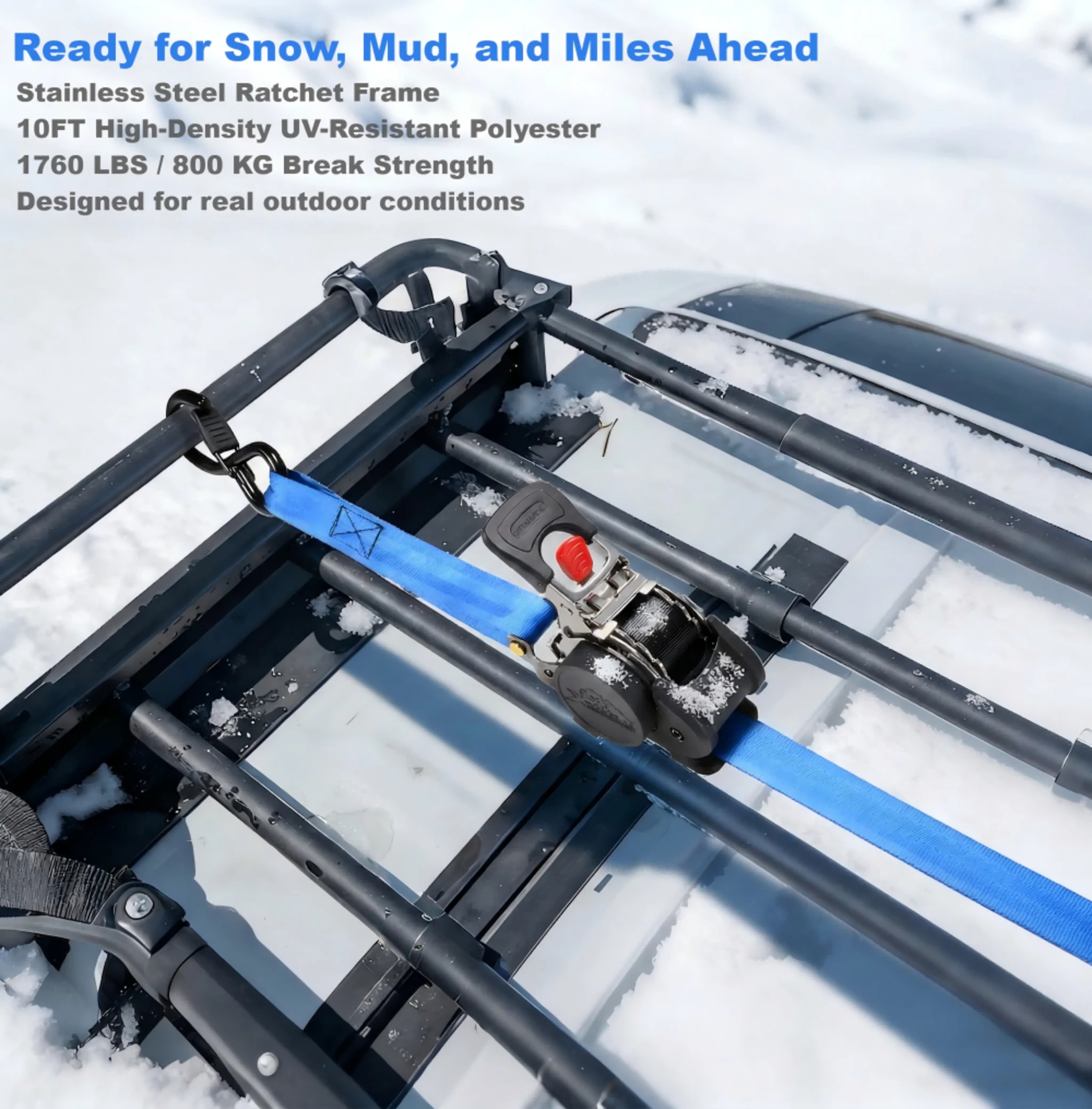 1" x 10FT Marine Grade 304L Stainless Steel Retractable Ratchet Strap