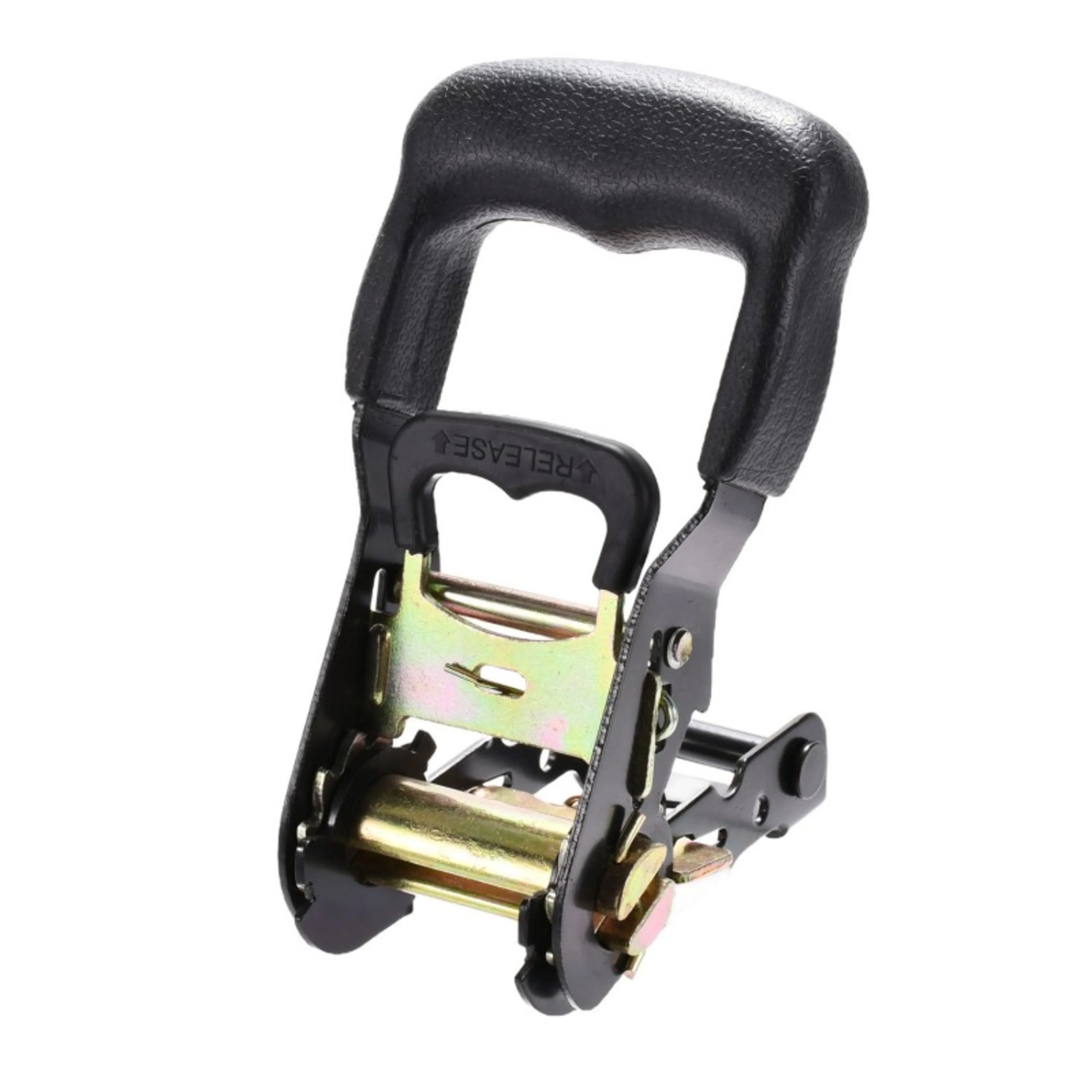 38mm Rubber Coated Handle Black Plated Ratchet Buckle - 2000kg BS