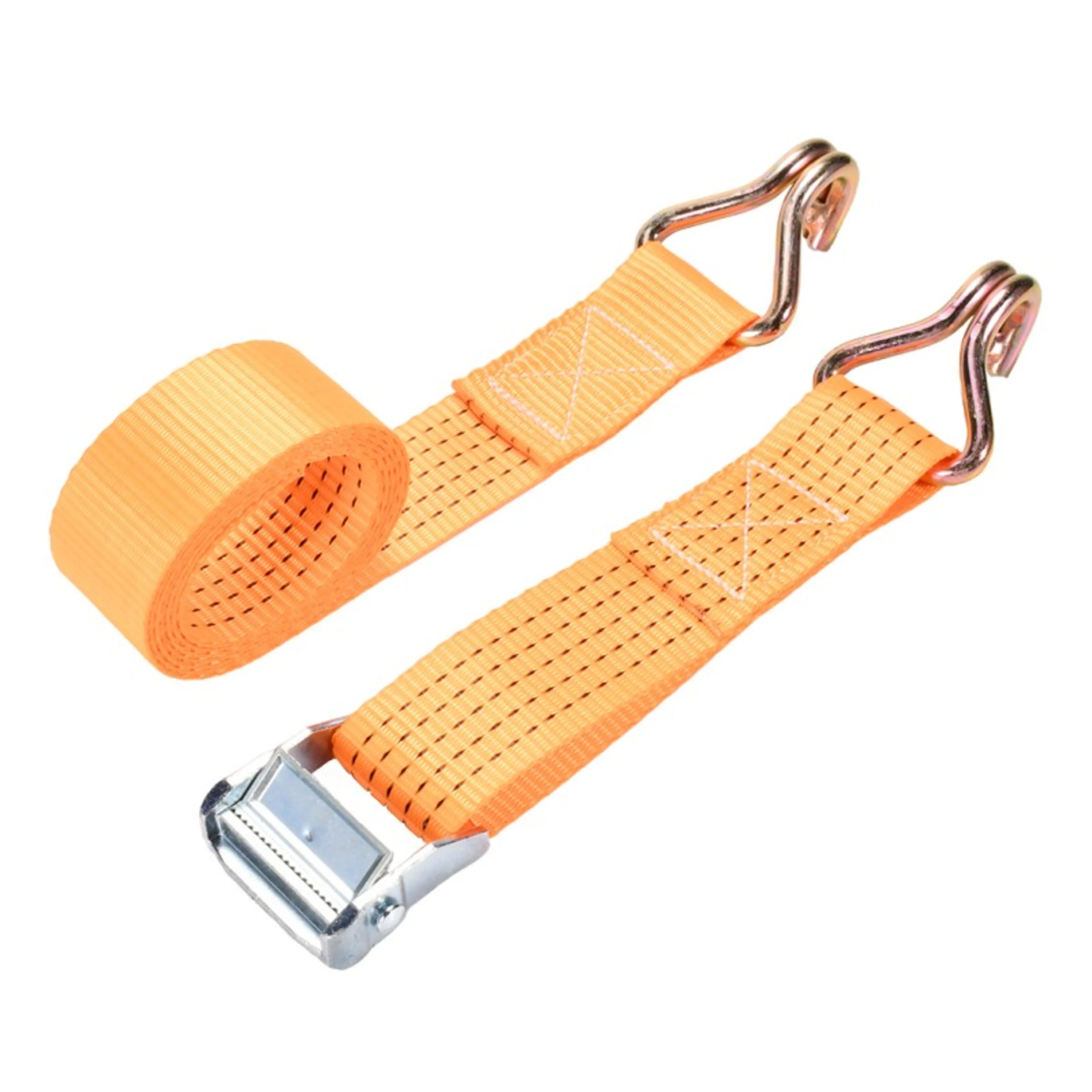 50mm White Zinc Buckle Lashing Strap with Double J-Hook - 600kg BS