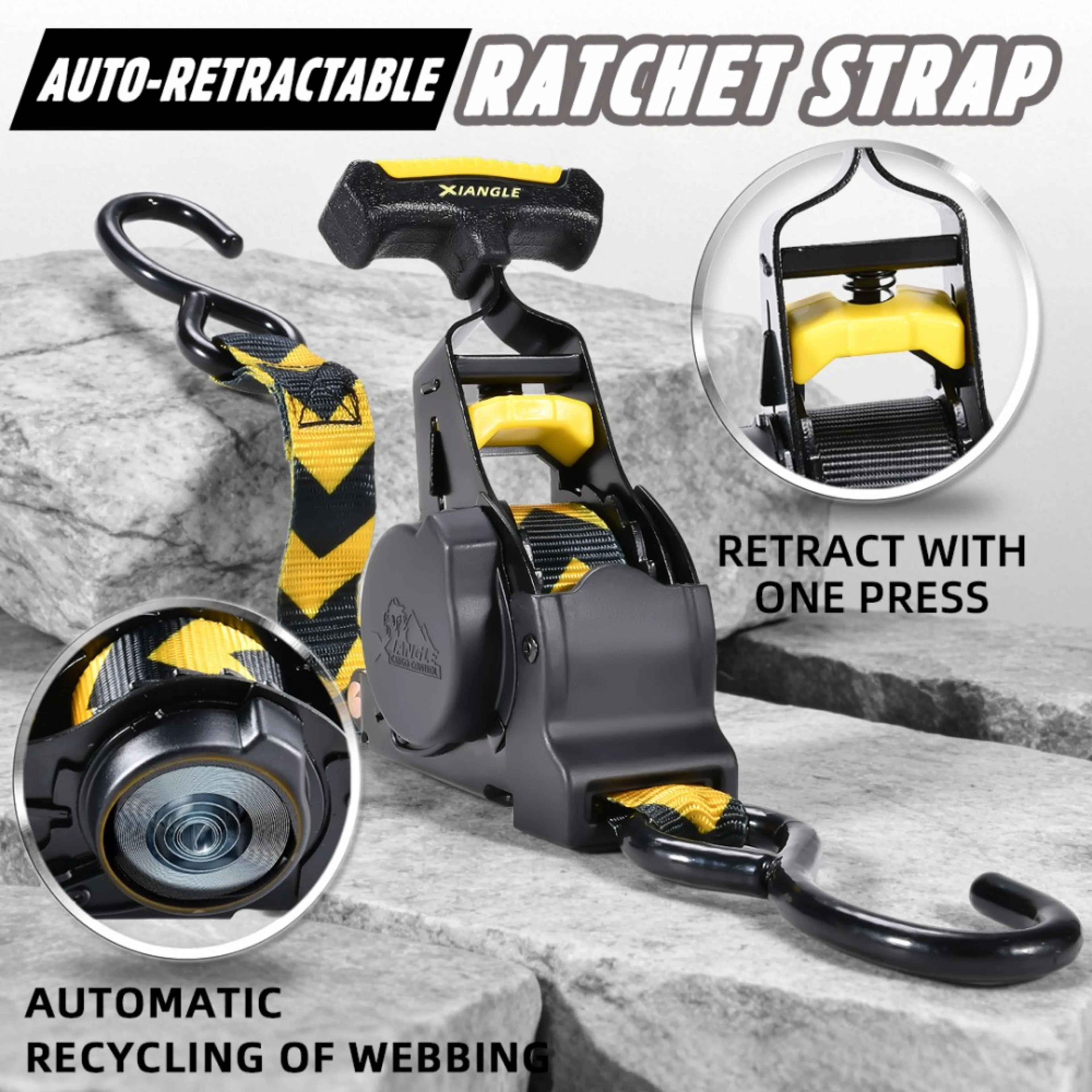 25mm Upgraded T-Handle Retractable Tie Down Strap LC 340 kg