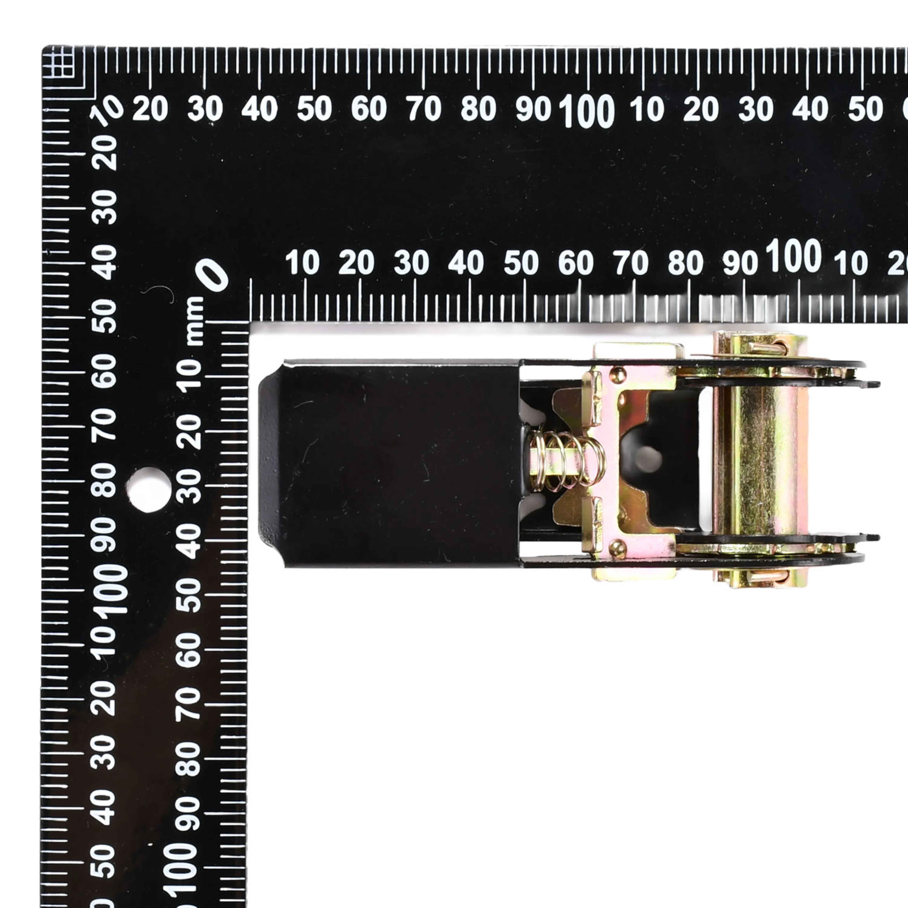 Hebilla de trinquete 25mm con mango de pulgar, pintada en negro - Resistencia a la rotura 800kg