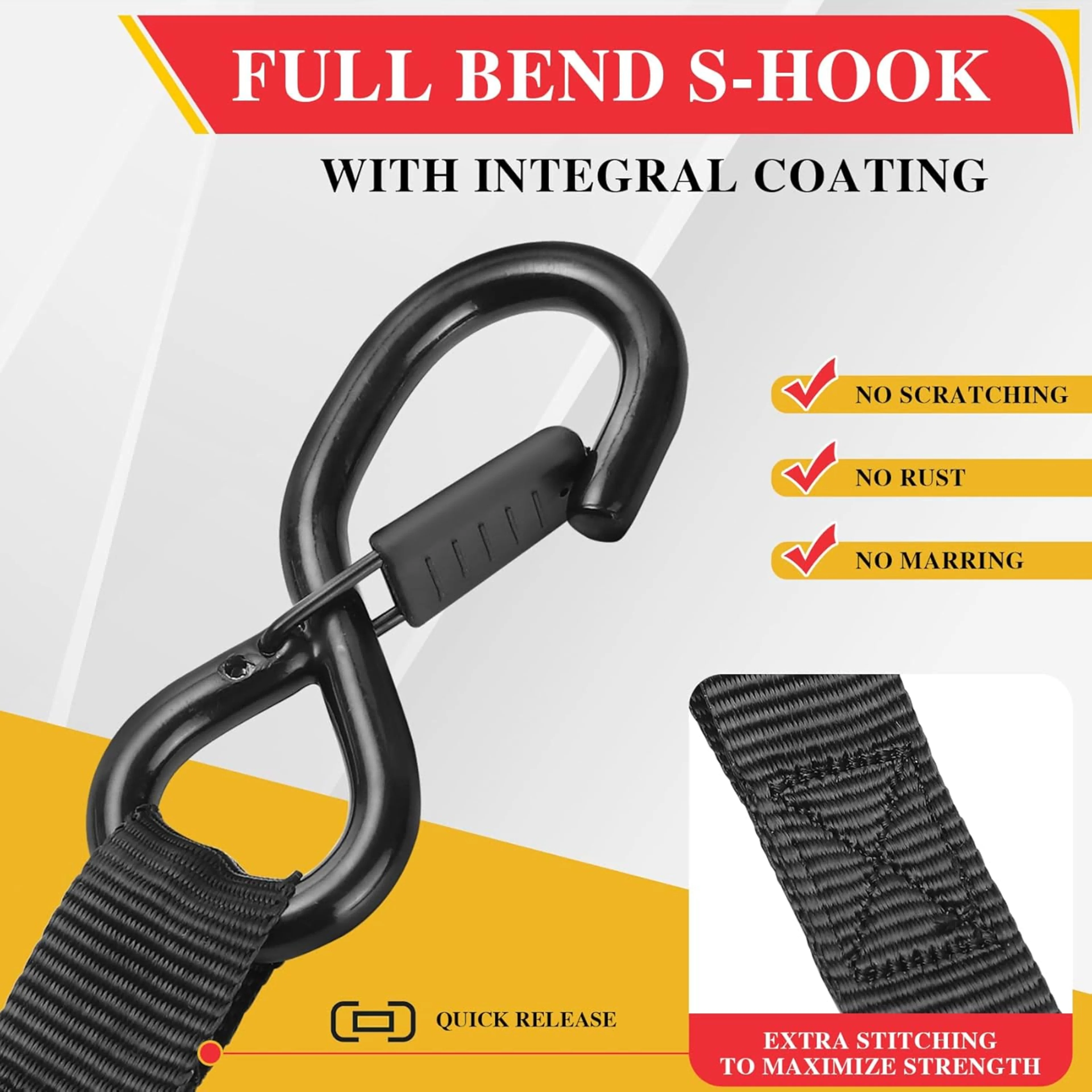 25mm x 3m Automatik Spanngurt, S-Haken, Schwarz - 680kg MBS