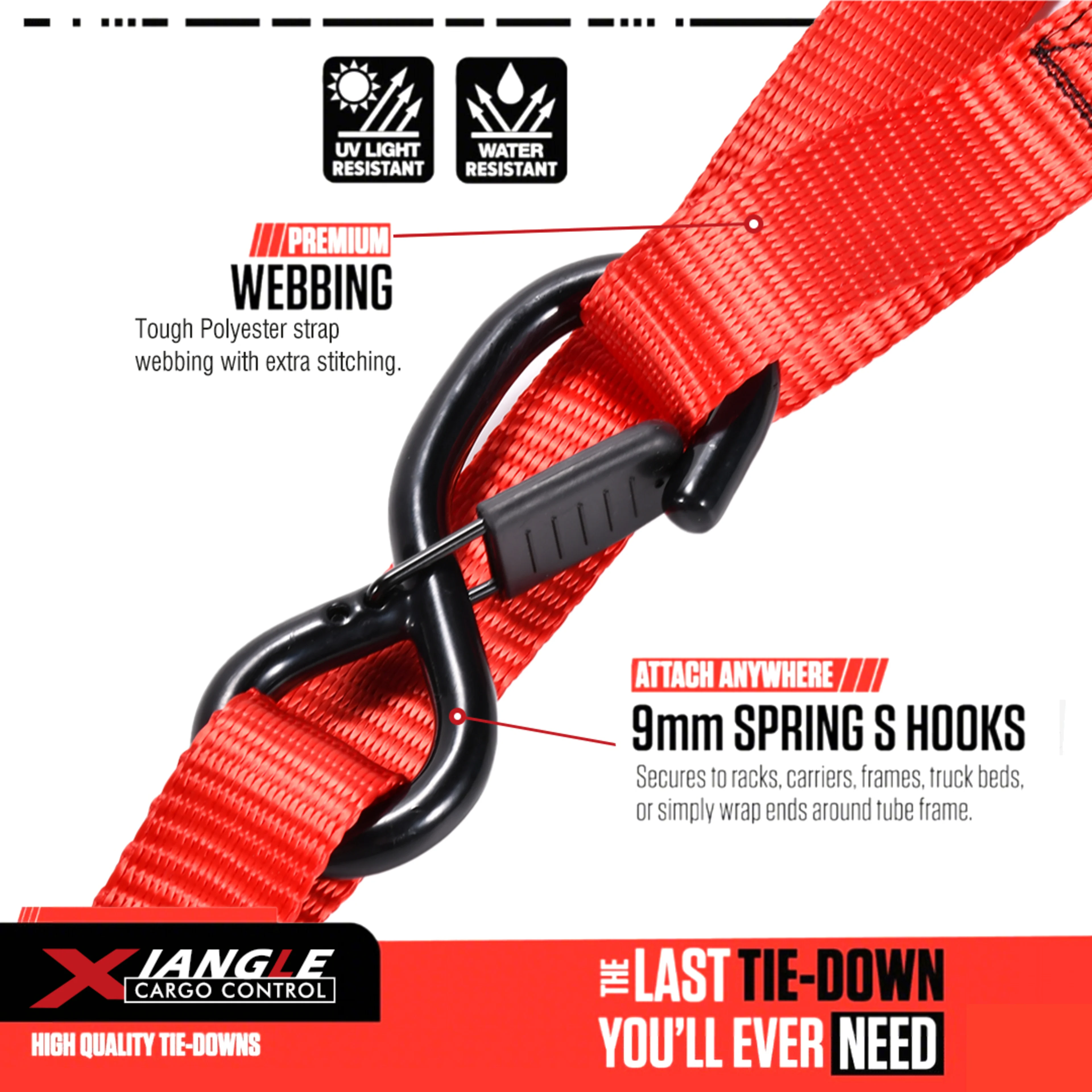 Cinta de Amarre Moto 25mm con Hebilla de Leva y Mosquetón Giratorio, 550kg BS