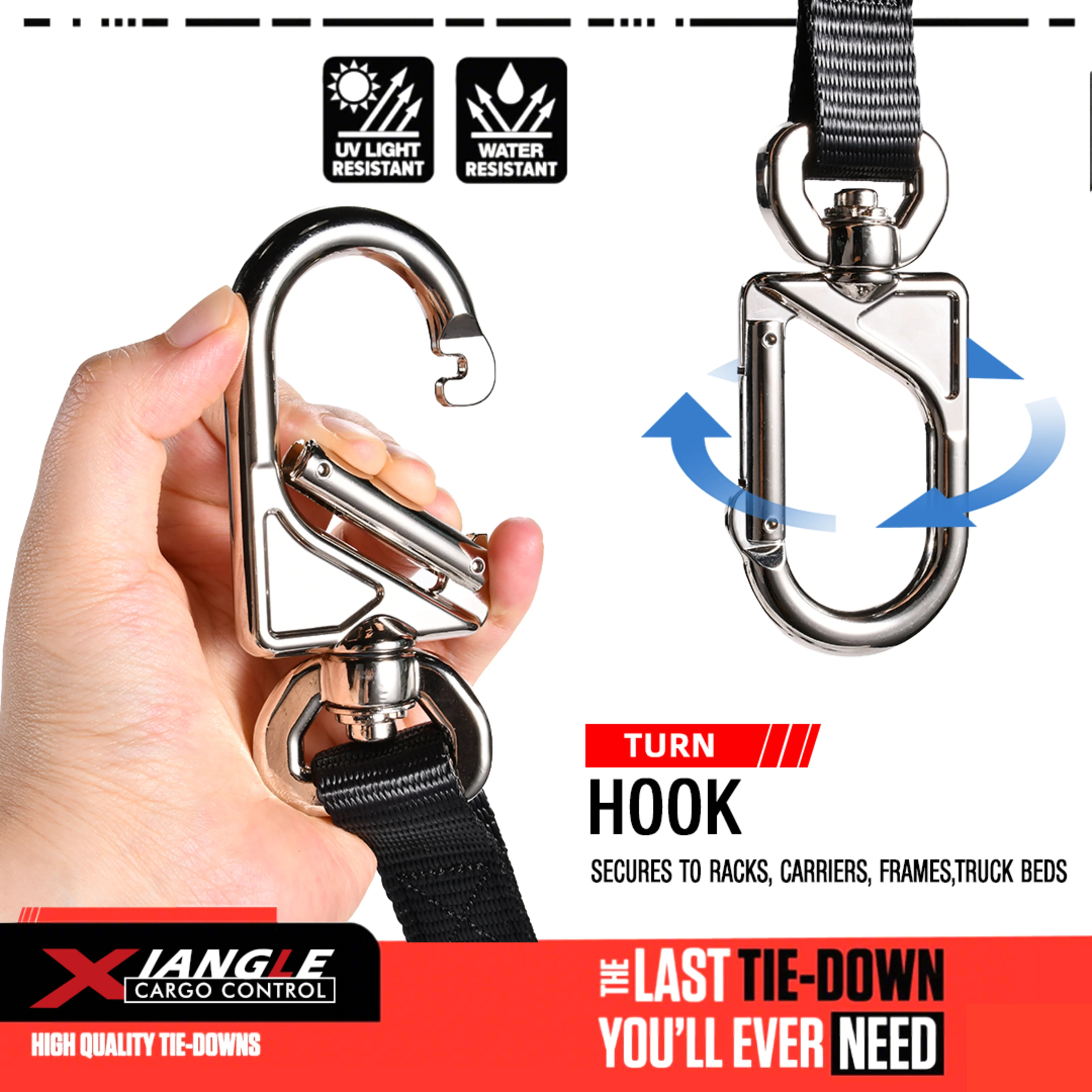 Cinta de Amarre Moto 25mm con Hebilla de Leva y Mosquetón Giratorio, 550kg BS