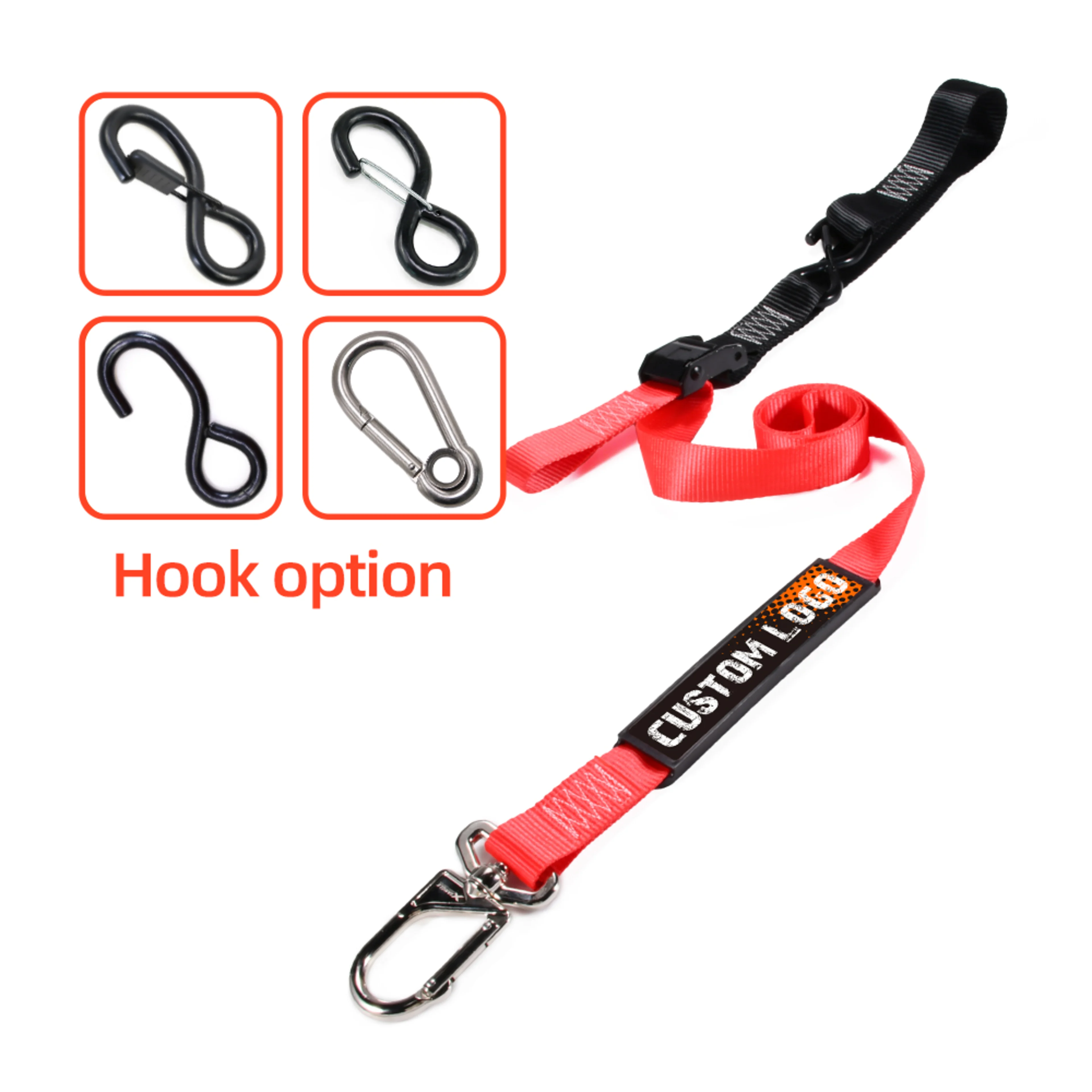 38mm Motorcycle Cam Buckle Tie Down with Swivel Carabiner, 550kg BS