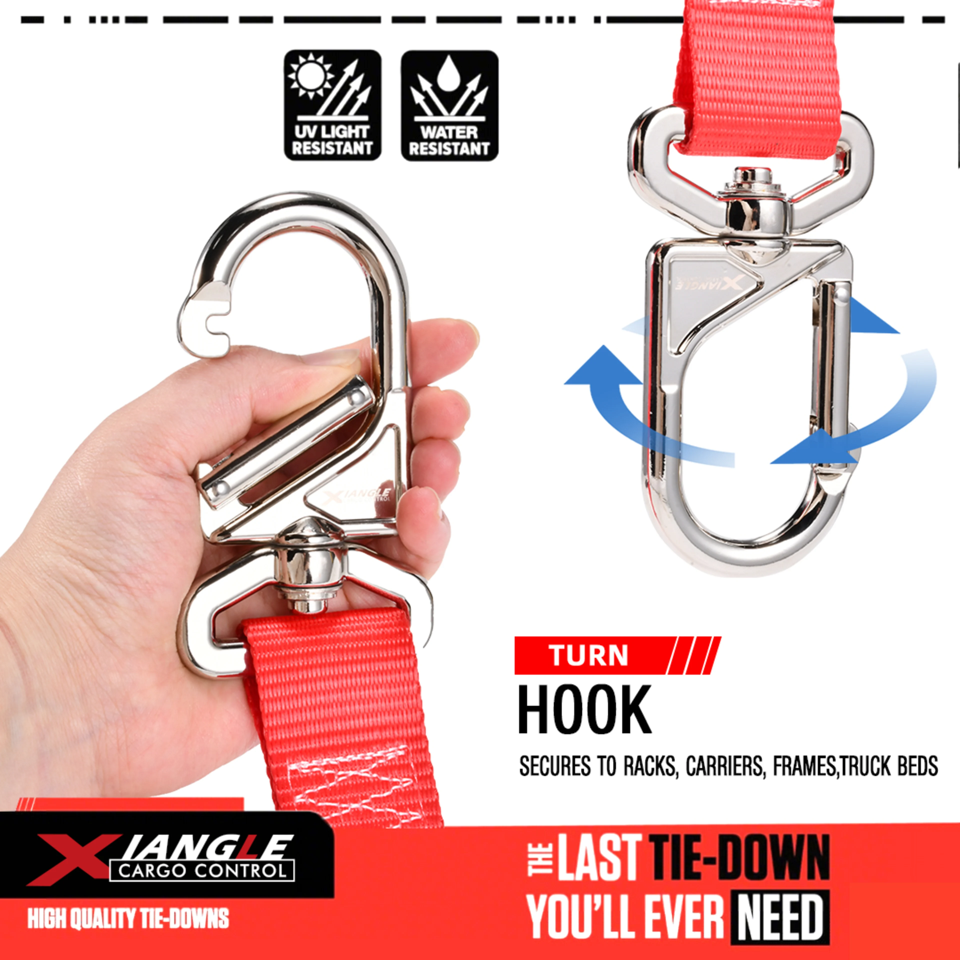 Cinta de Amarre Moto 38mm con Hebilla de Leva y Mosquetón Giratorio, 550kg BS