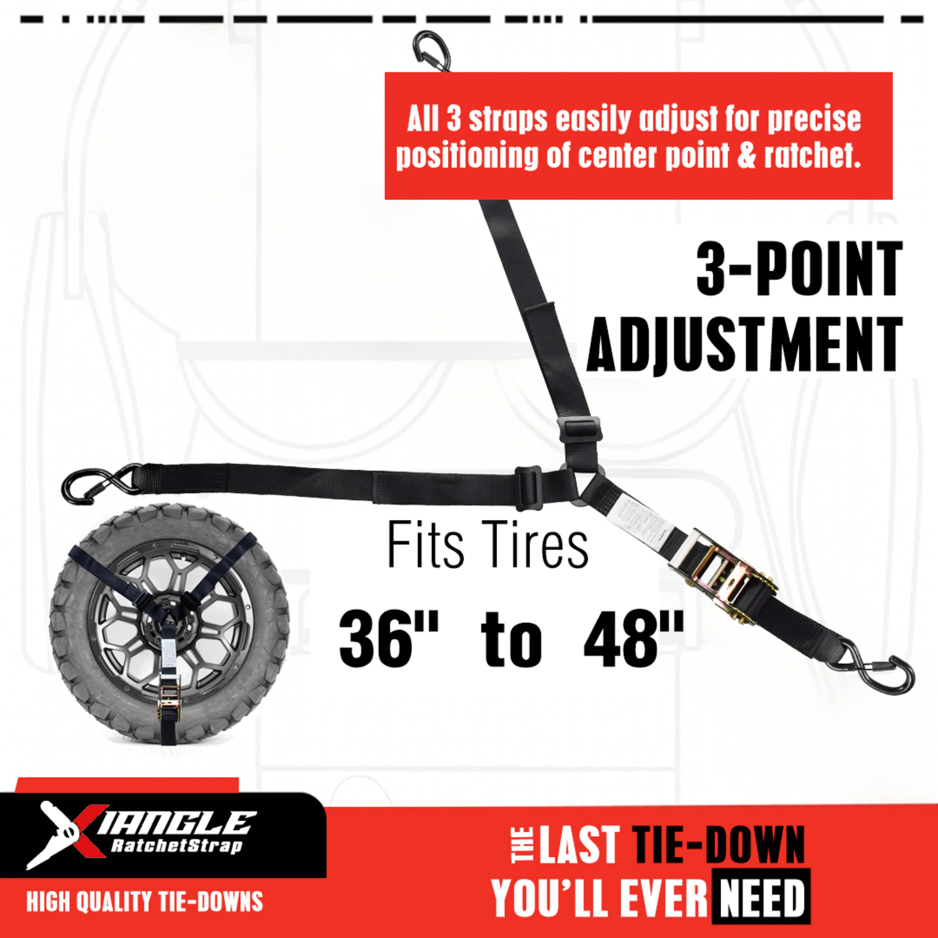 Cincha en Y de 50mm y 3 puntos para rueda de repuesto con ganchos en S de resorte