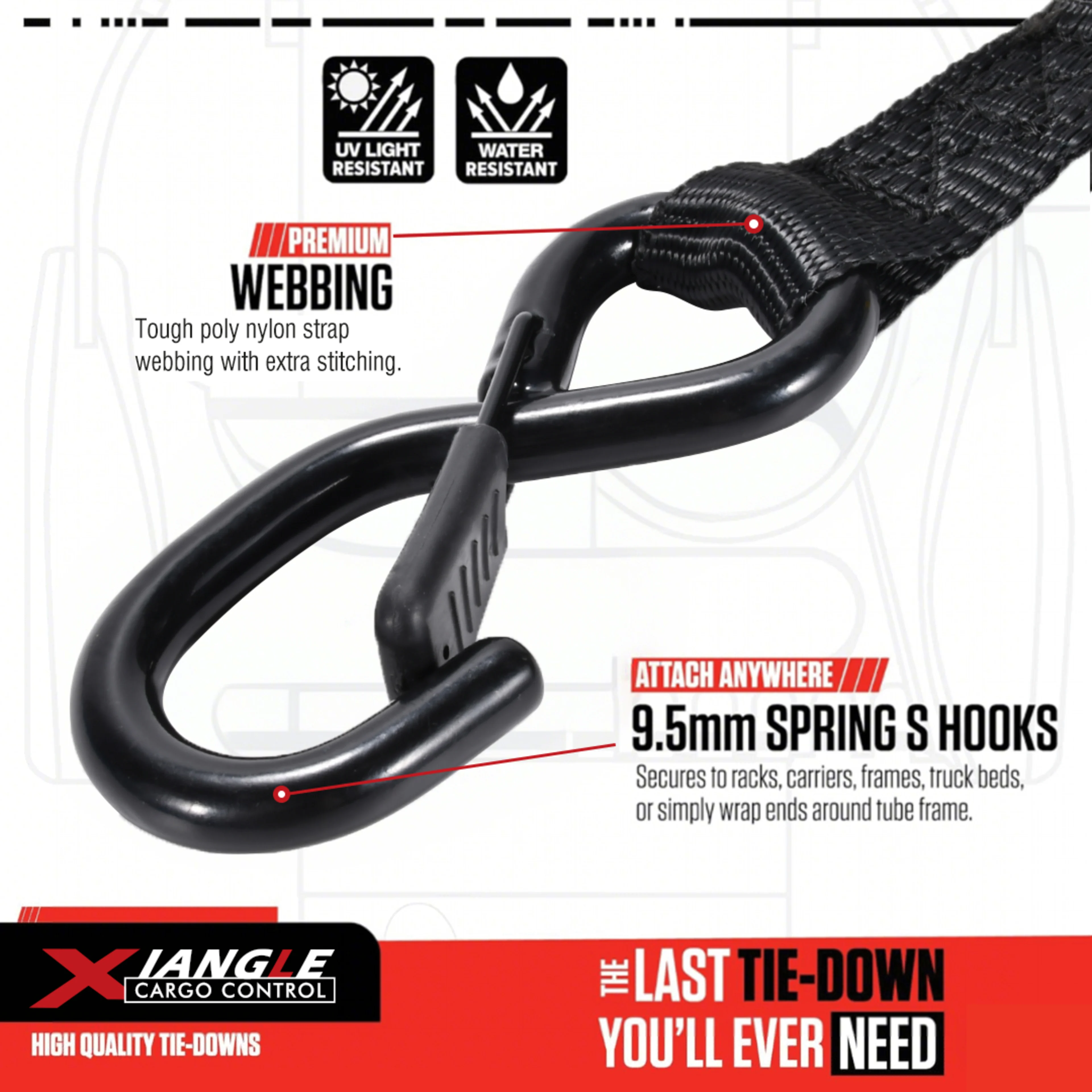 Cincha en Y de 50mm y 3 puntos para rueda de repuesto con ganchos en S de resorte