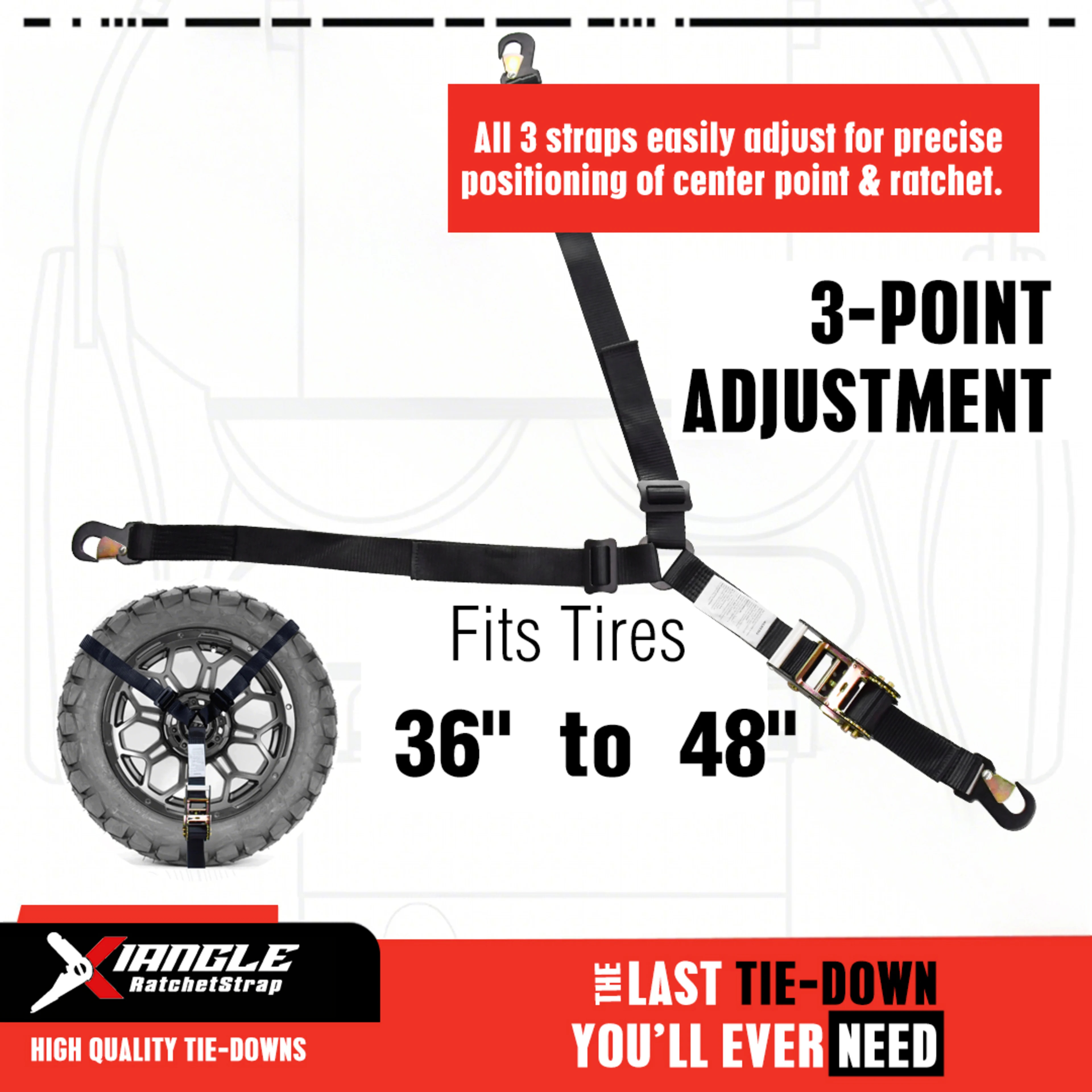 Cincha en Y de 50mm y 3 puntos para rueda de repuesto con Mosquetones