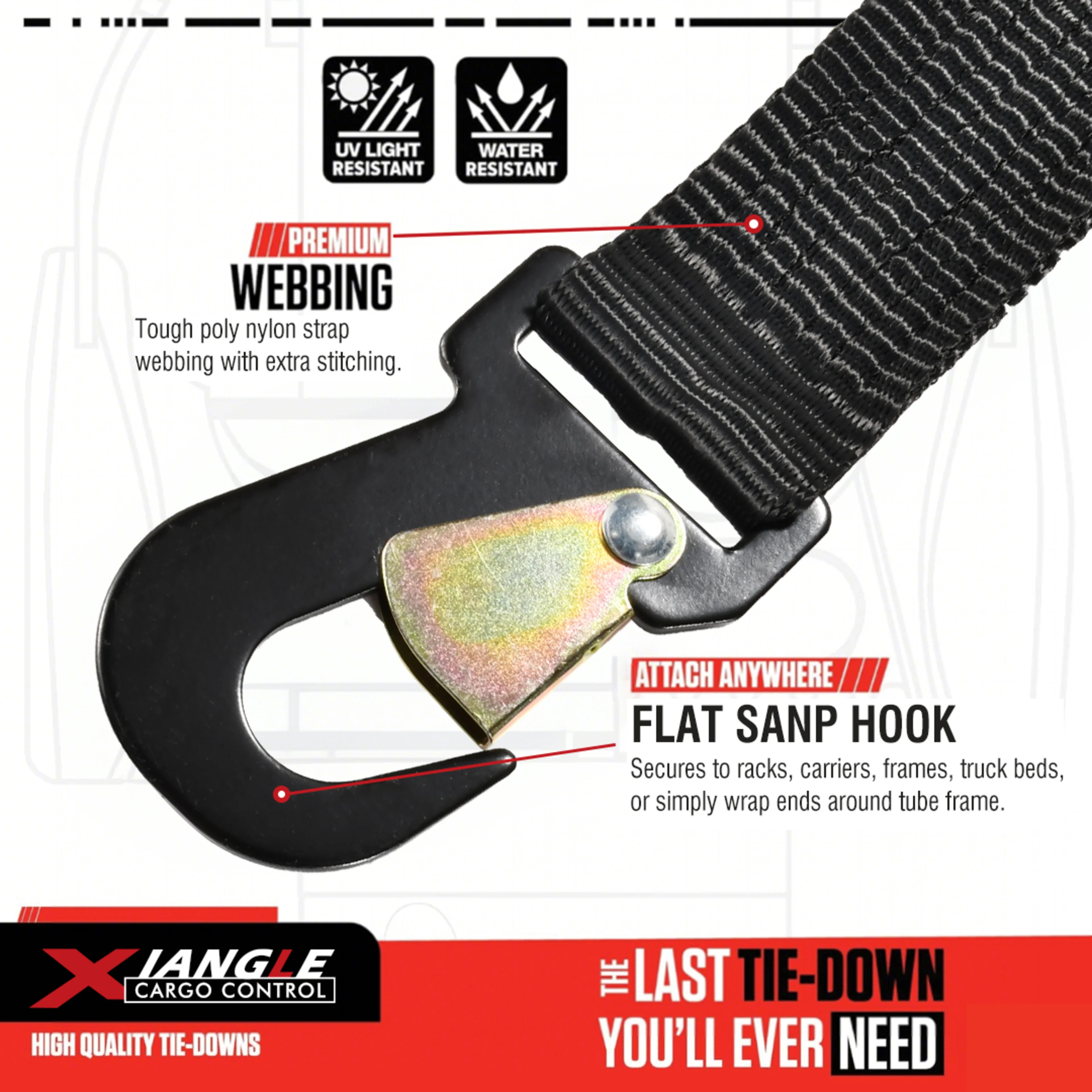 Cincha en Y de 50mm y 3 puntos para rueda de repuesto con ganchos en S de resorte