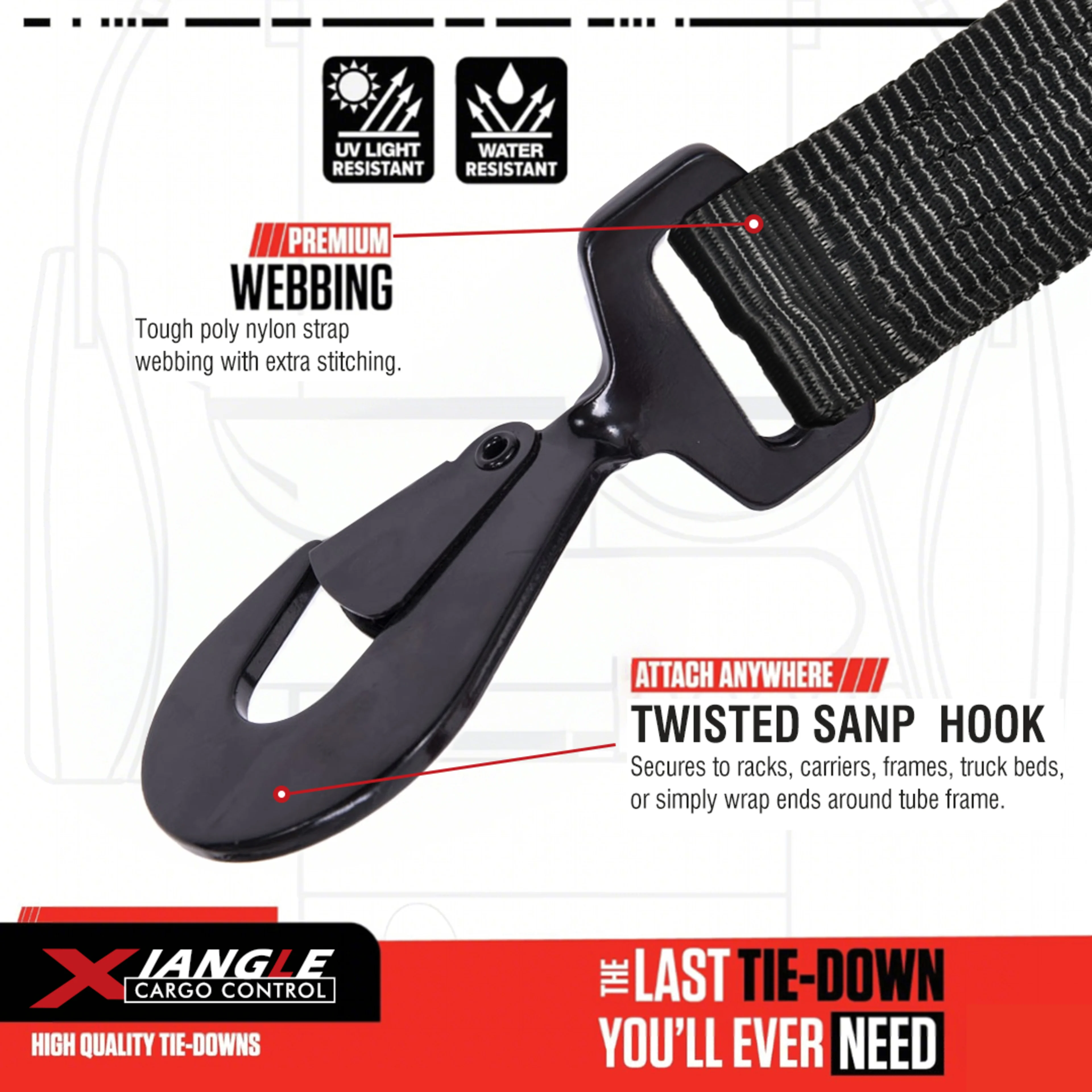 Cincha en Y de 50mm y 3 puntos para rueda de repuesto con ganchos en S de resorte