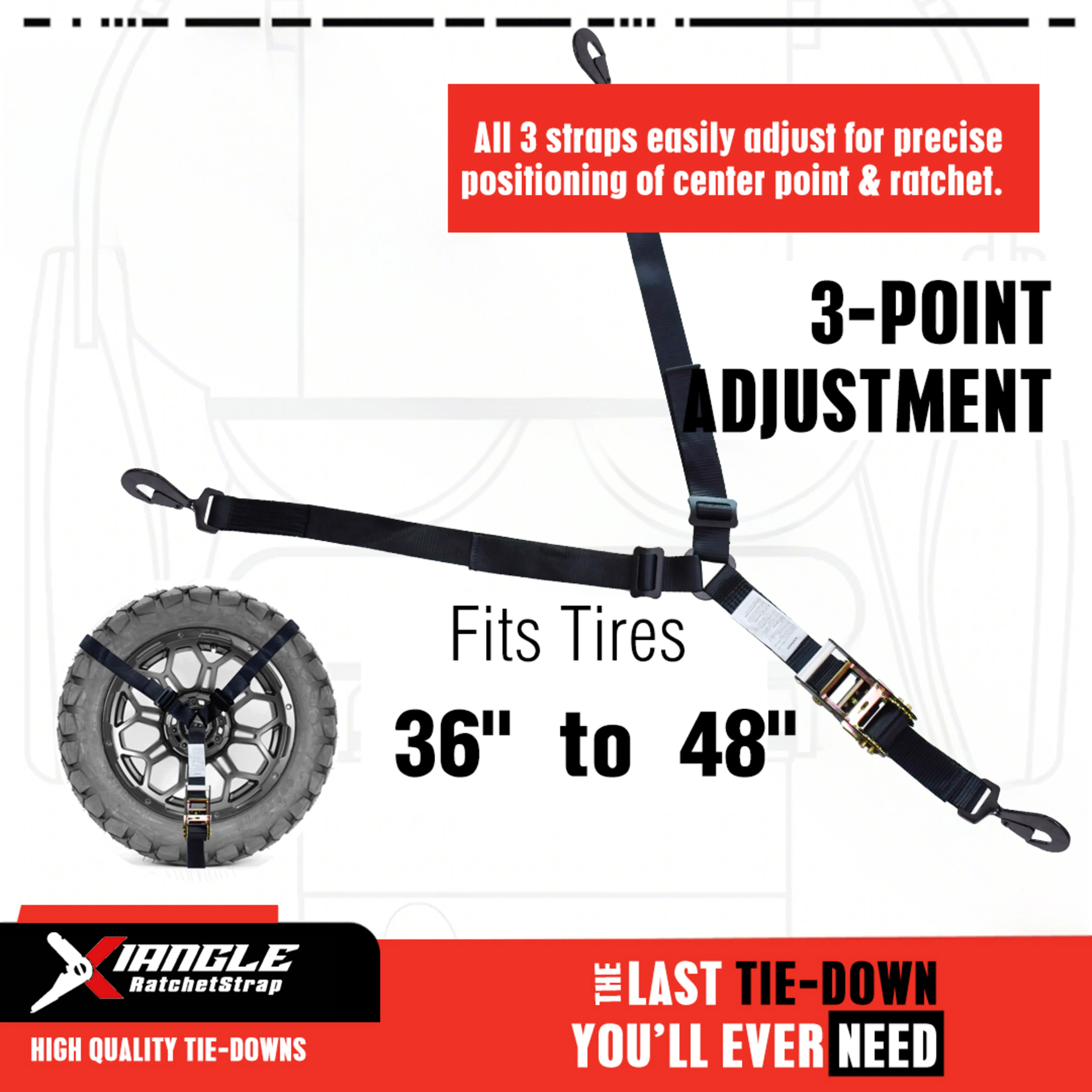 Correa en Y de 3 puntos de 50 mm para rueda de repuesto con ganchos de seguridad giratorios