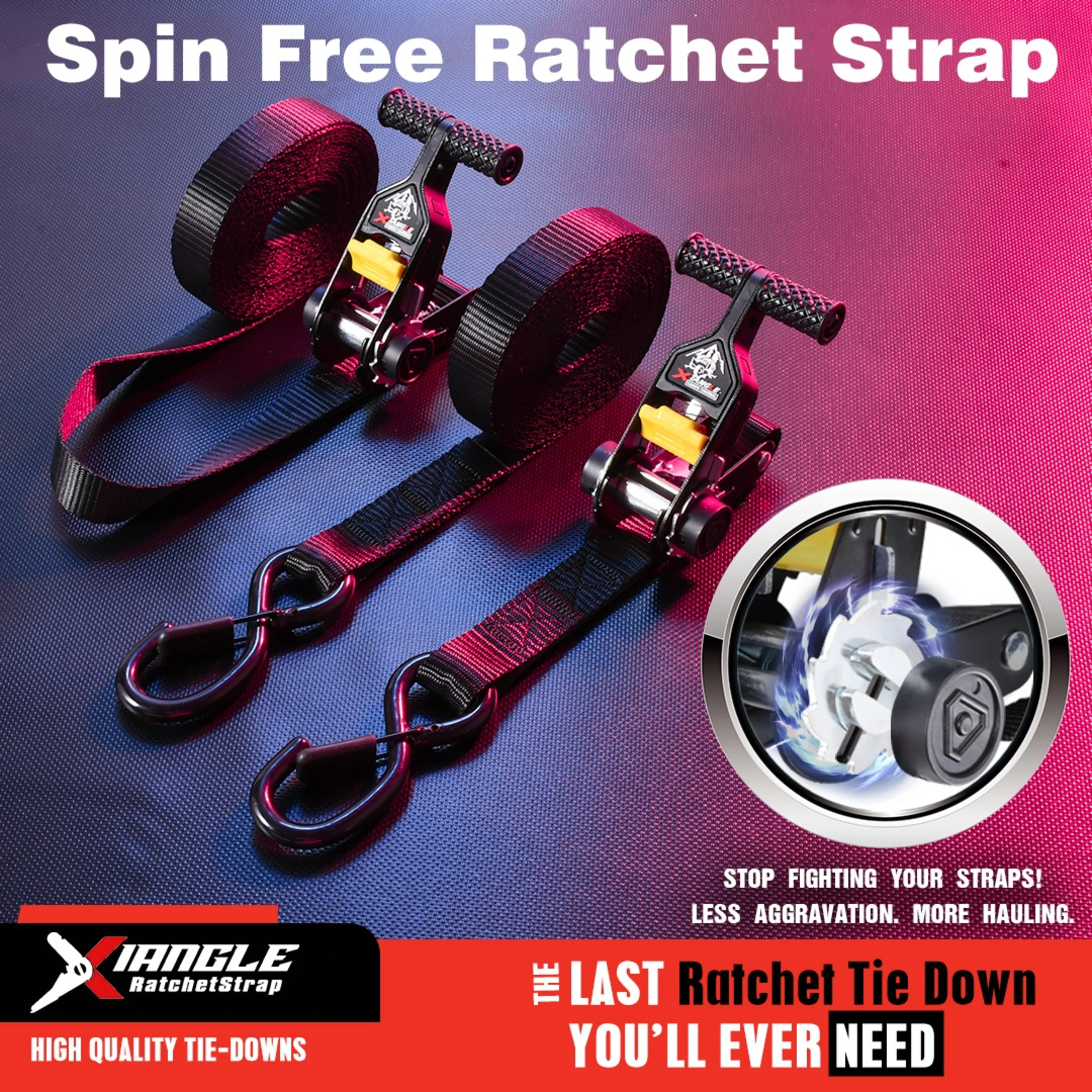 25mm Spin Free Ratschengurt, mit federbelastetem S-Haken - 800 kg Bruchlast