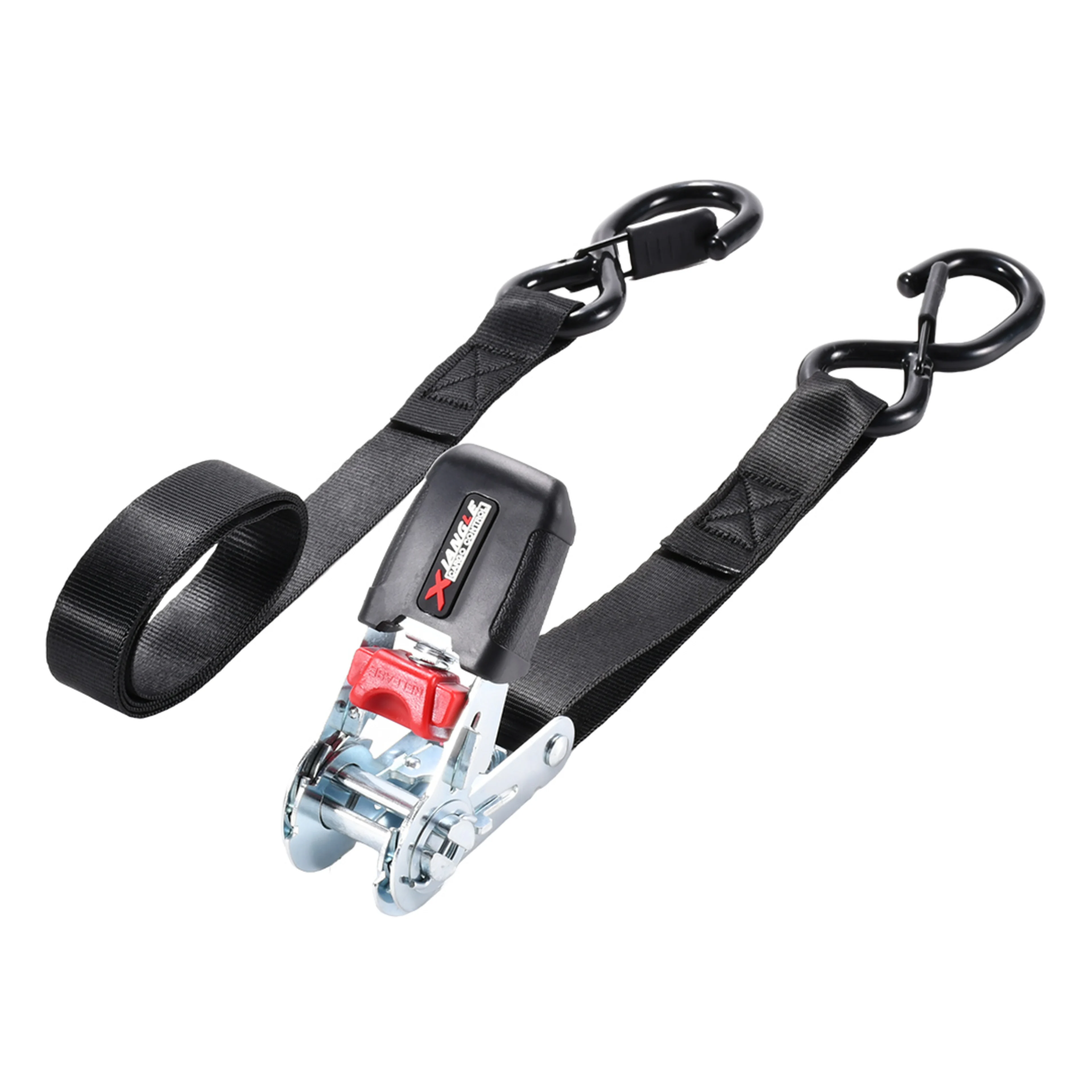 25mm Ratchet Strap with Leather Logo Rubber Handle & S-Hooks